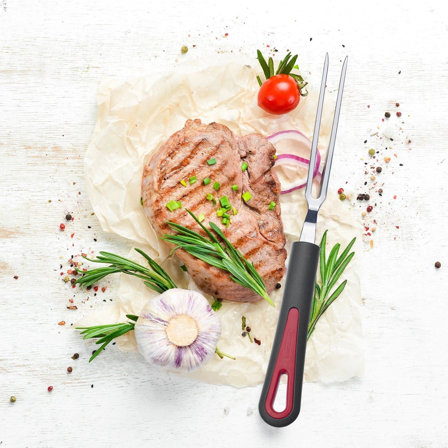 Fleischgabel Gallant von Westmark, idealer Küchenhelfer zum sicheren Tranchieren und Servieren von Fleisch, ergonomisches Design.