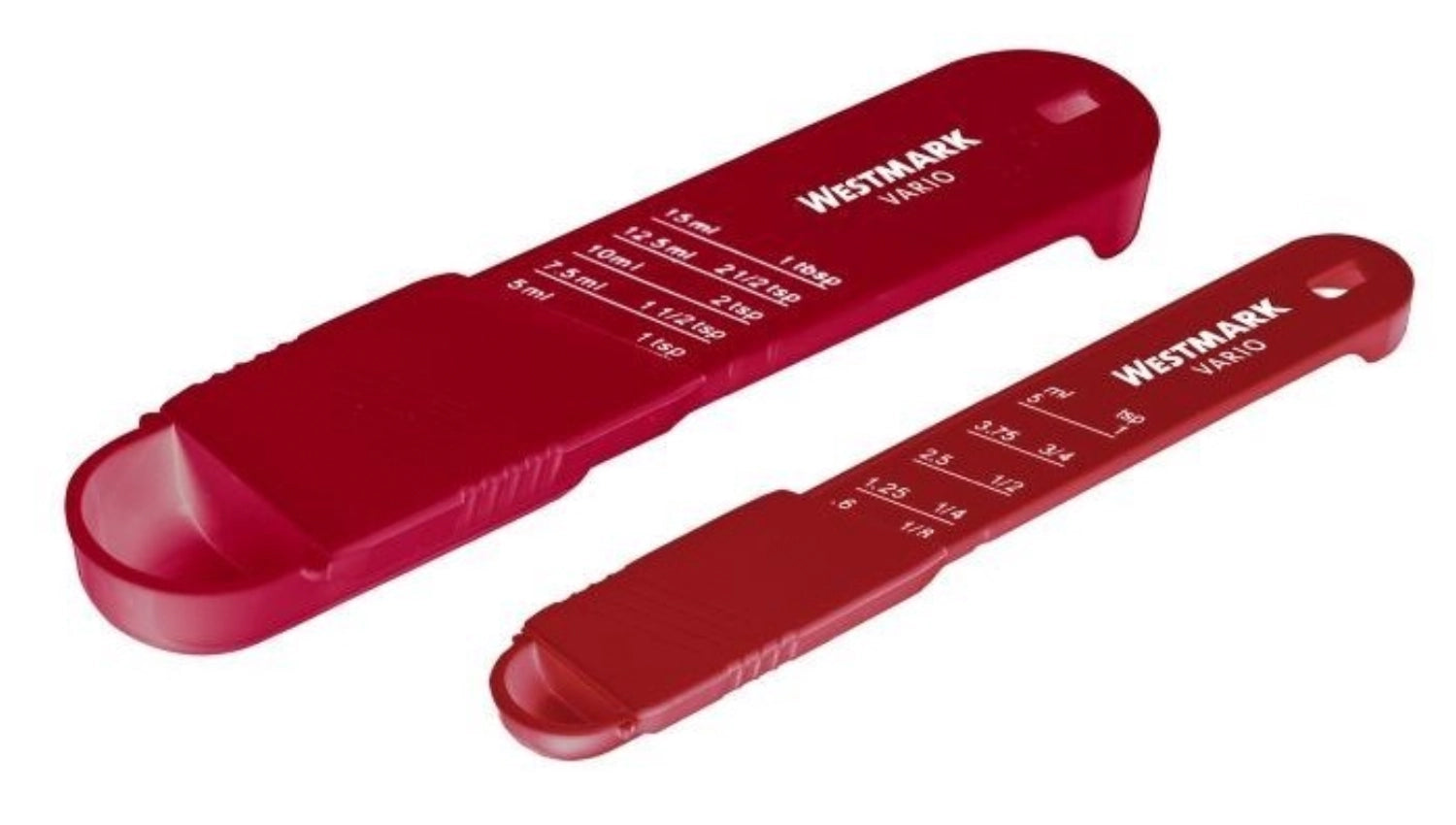 Zwei verstellbare Messlöffel von Westmark, 16 cm lang, ideal für präzises Abmessen von Zutaten in der Küche.