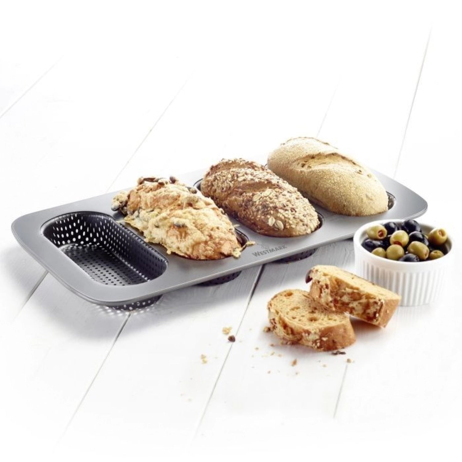Mini Baguette Backform von Westmark für 4 Baguettes, perfekt für knusprige Backergebnisse, Maße: 35.6x21.5cm.