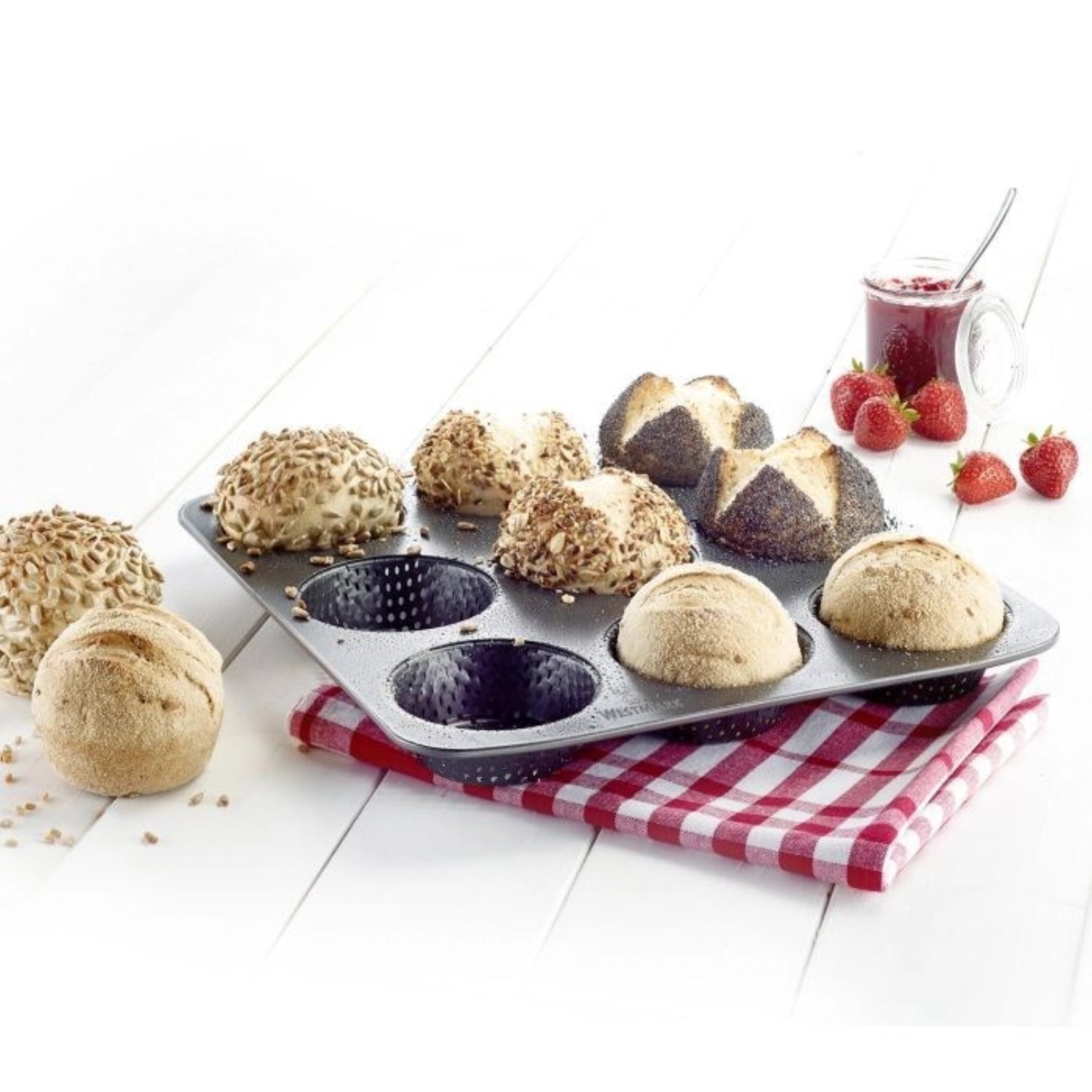 Praktische 9er Brötchen Backform von Westmark, 32x30cm, für gleichmäßiges Backen von Brötchen, ideal für Bäcker und Hobbyköche.