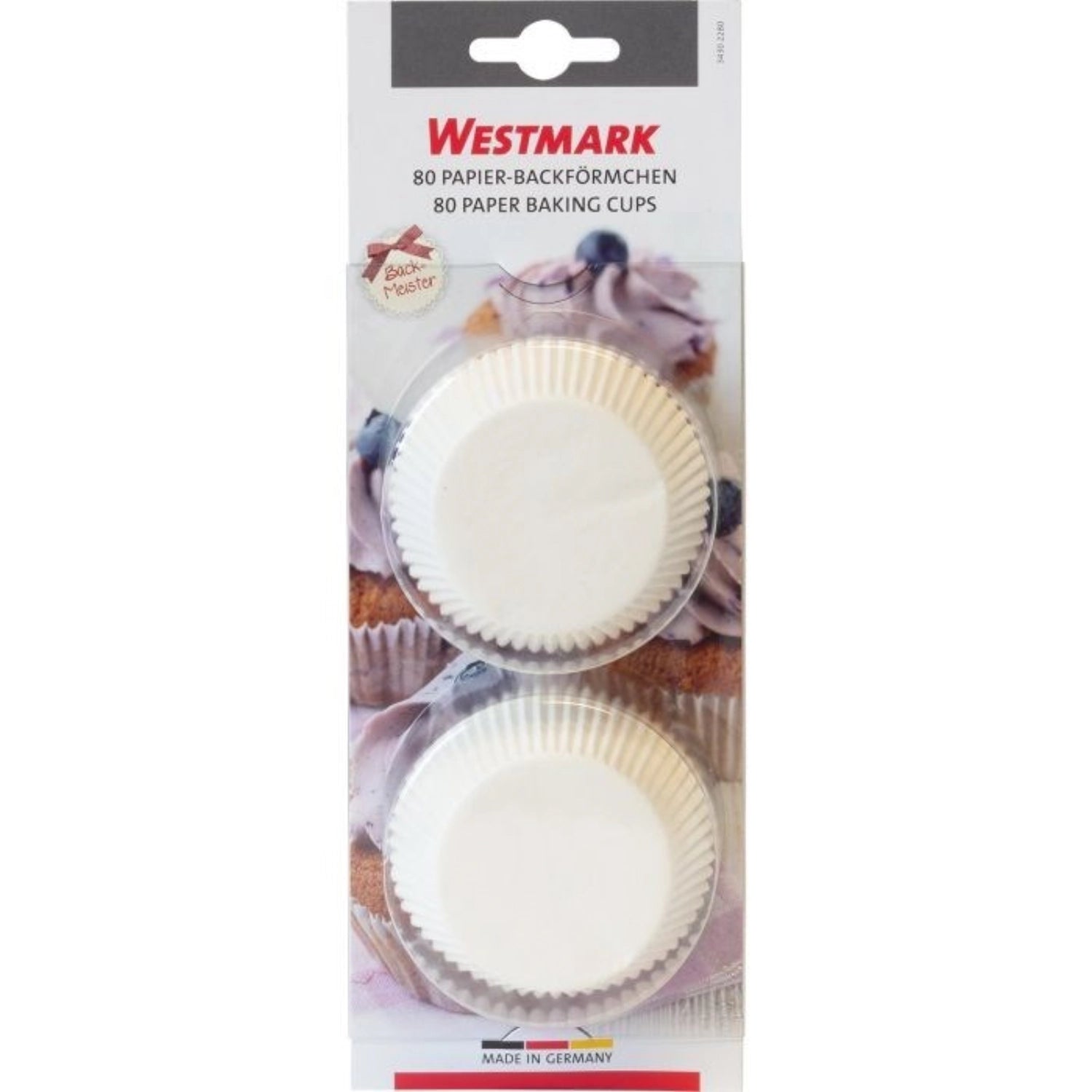 Weiße Muffin Papier-Backförmchen von Westmark, 80 Stück, perfekt für klassische Muffins und vielseitige Backideen, ideal für jeden Anlass.