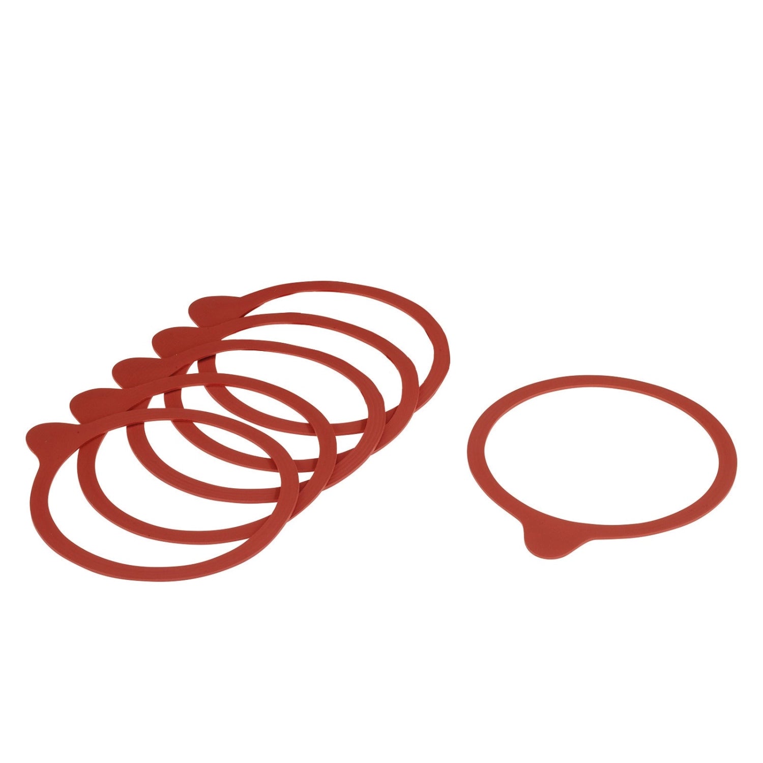 Sechs hochwertige Einkoch-Gummiringe (54 x 67 mm) von Westmark, ideal für sicheres Einkochen und Frischhalten von Lebensmitteln.