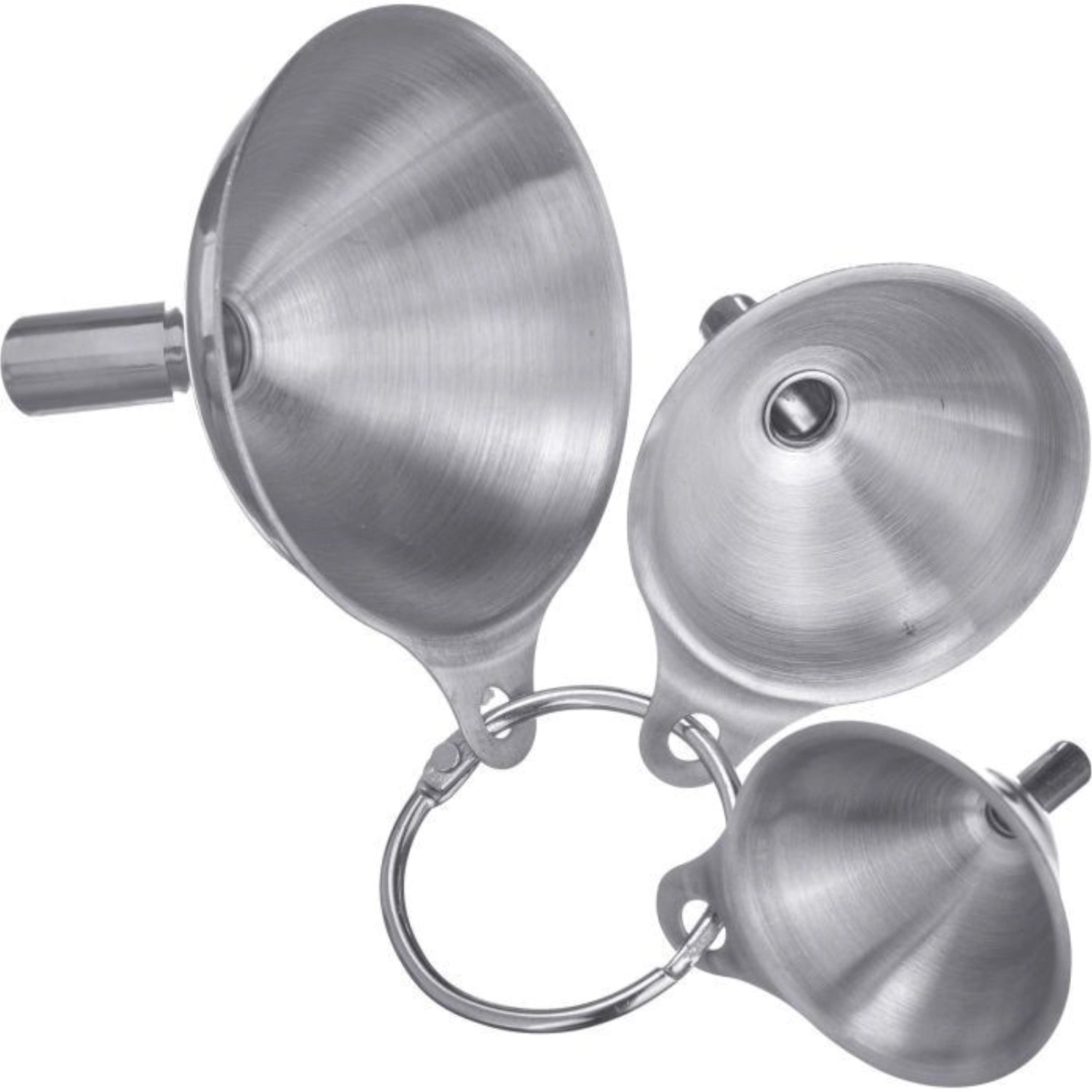 Praktisches 3-teiliges Trichter-Set aus Edelstahl von Westmark, ideal für präzises Abfüllen in verschiedenen Größen (D45, D55, D75mm).