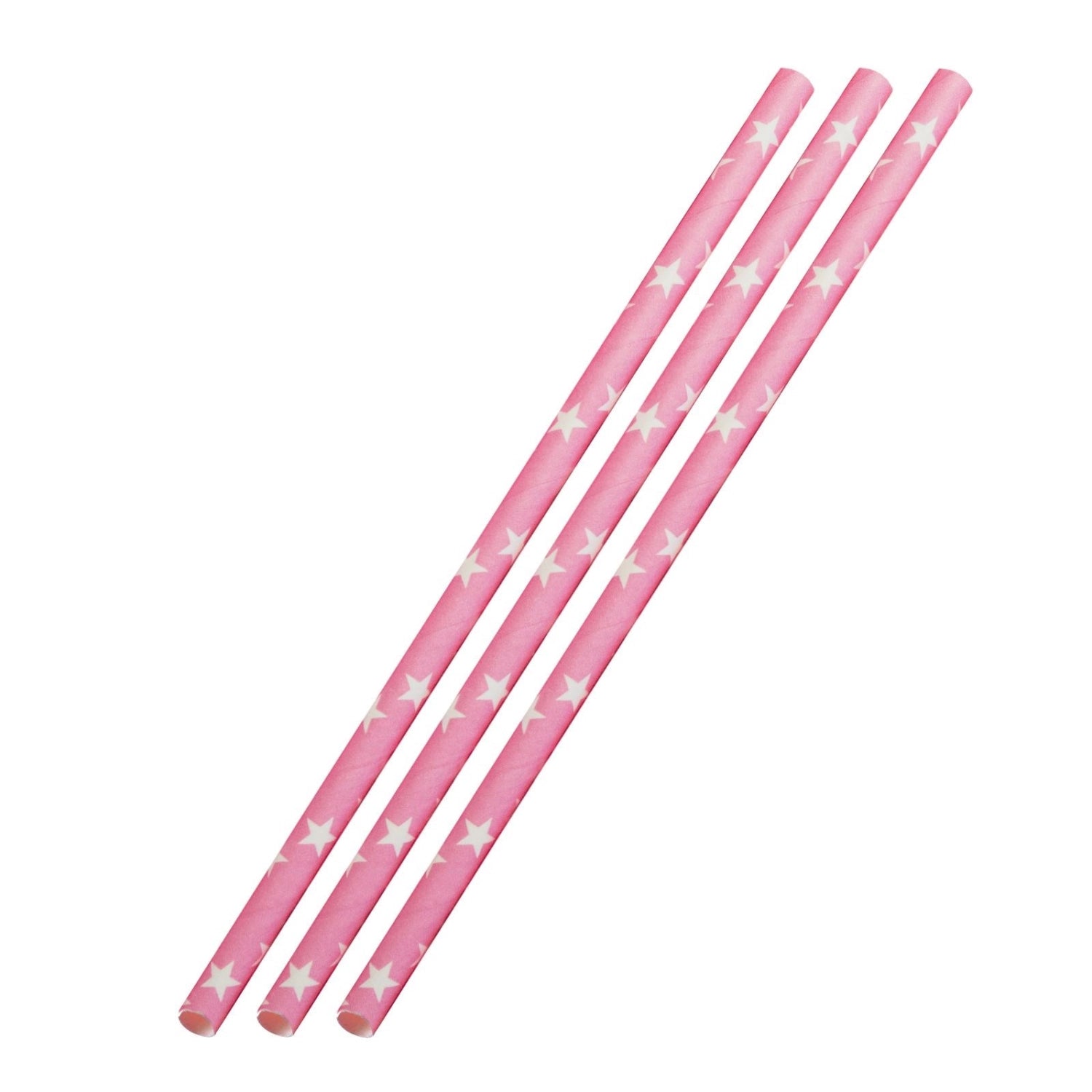 Rosa Papier-Trinkhalme mit weißen Sternen von Westmark, 19,7 cm lang, perfekt für festliche Anlässe und umweltbewusste Getränke.