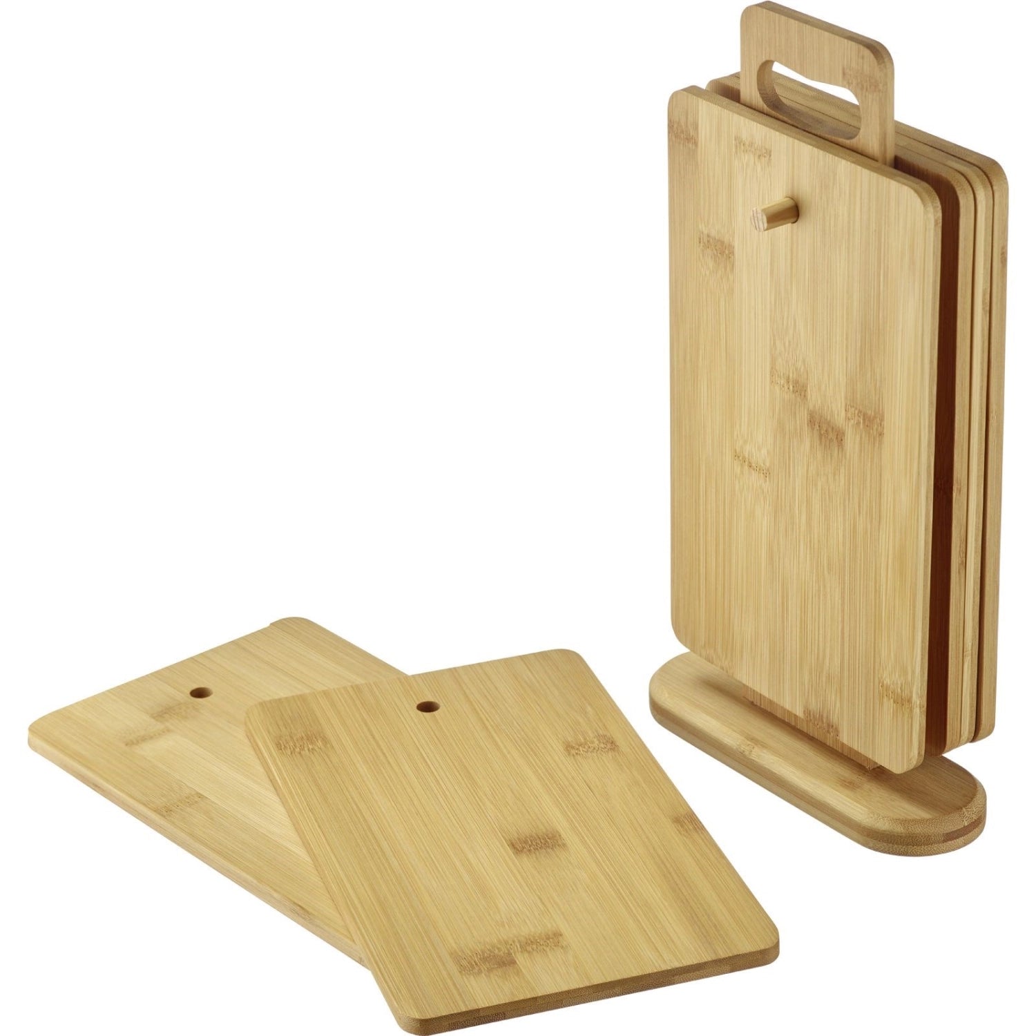 Praktisches 7-teiliges Set Frühstücksbrettchen von Westmark, bestehend aus 6 Brettchen und einem Halter, ideal für ein stilvolles Frühstück.