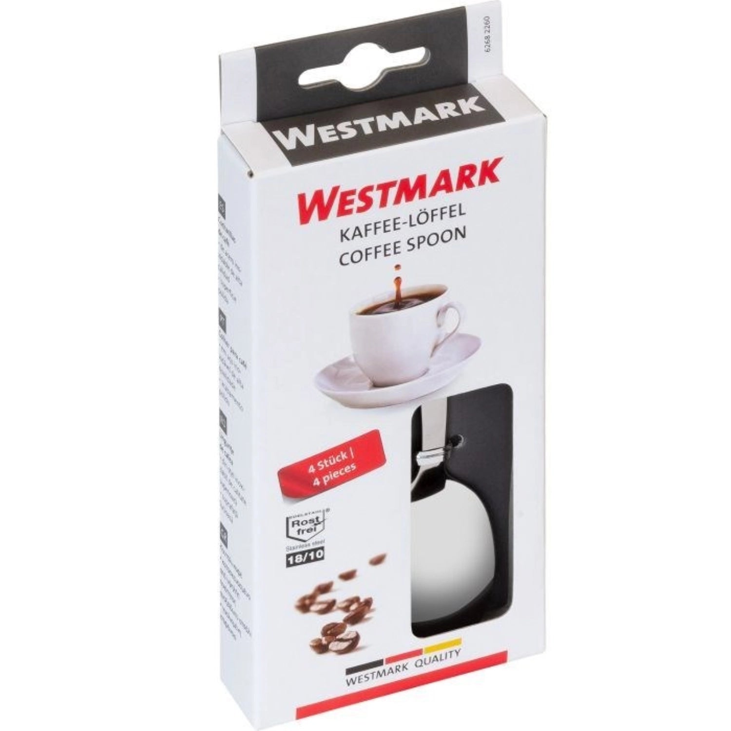 Elegantes Set aus 4 Kaffeelöffeln aus hochwertigem Edelstahl 18/10 von Westmark, ideal für Kaffee und Desserts, langlebig und pflegeleicht.