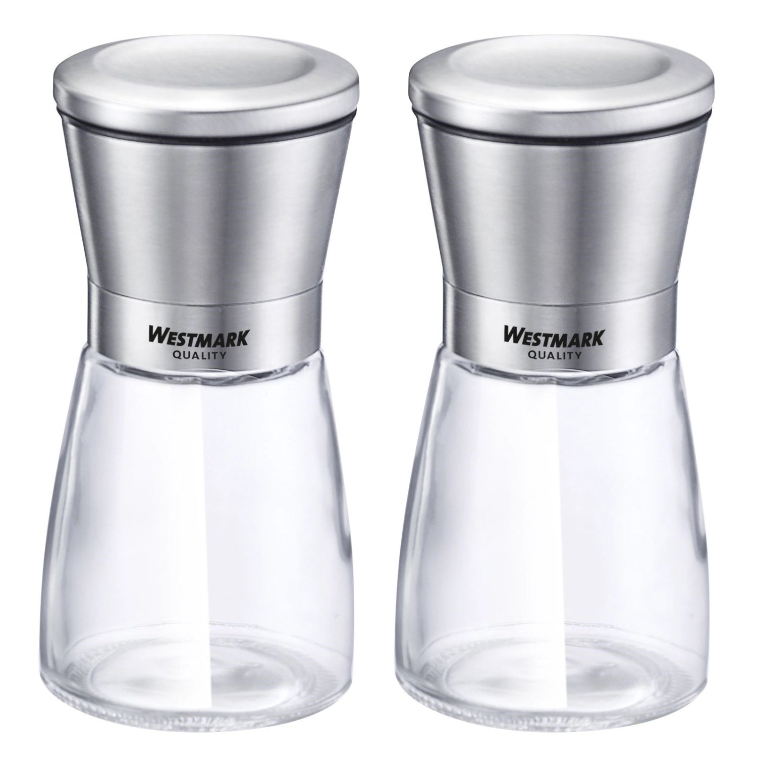 Elegantes 2-teiliges Gewürzmühlen-Set aus Edelstahl von Westmark, perfekt für die Verfeinerung Ihrer Gerichte mit frisch gemahlenen Gewürzen.