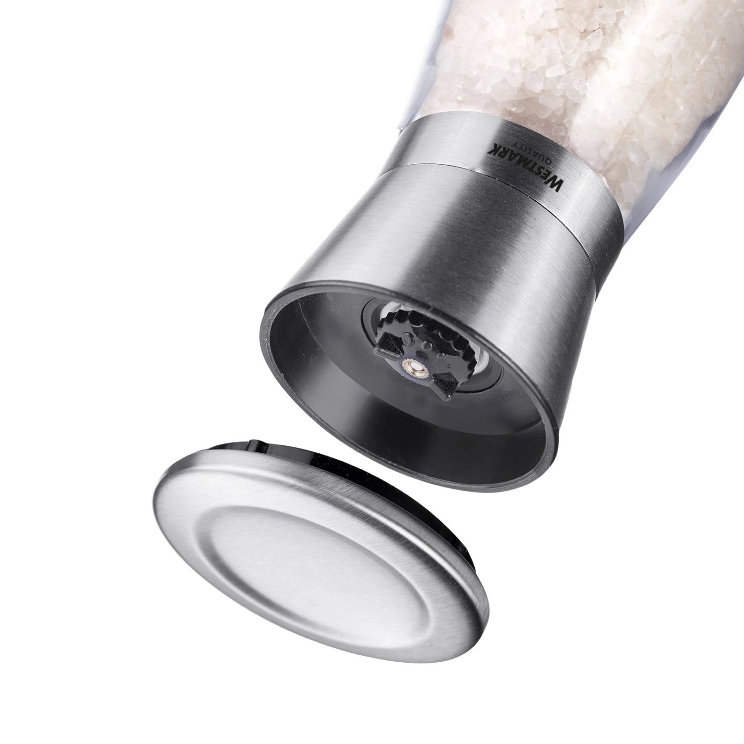 Modernes 2-teiliges Gewürzmühlen-Set aus hochwertigem Edelstahl von Westmark, ideal für die geschmackvolle Würzung von Speisen.