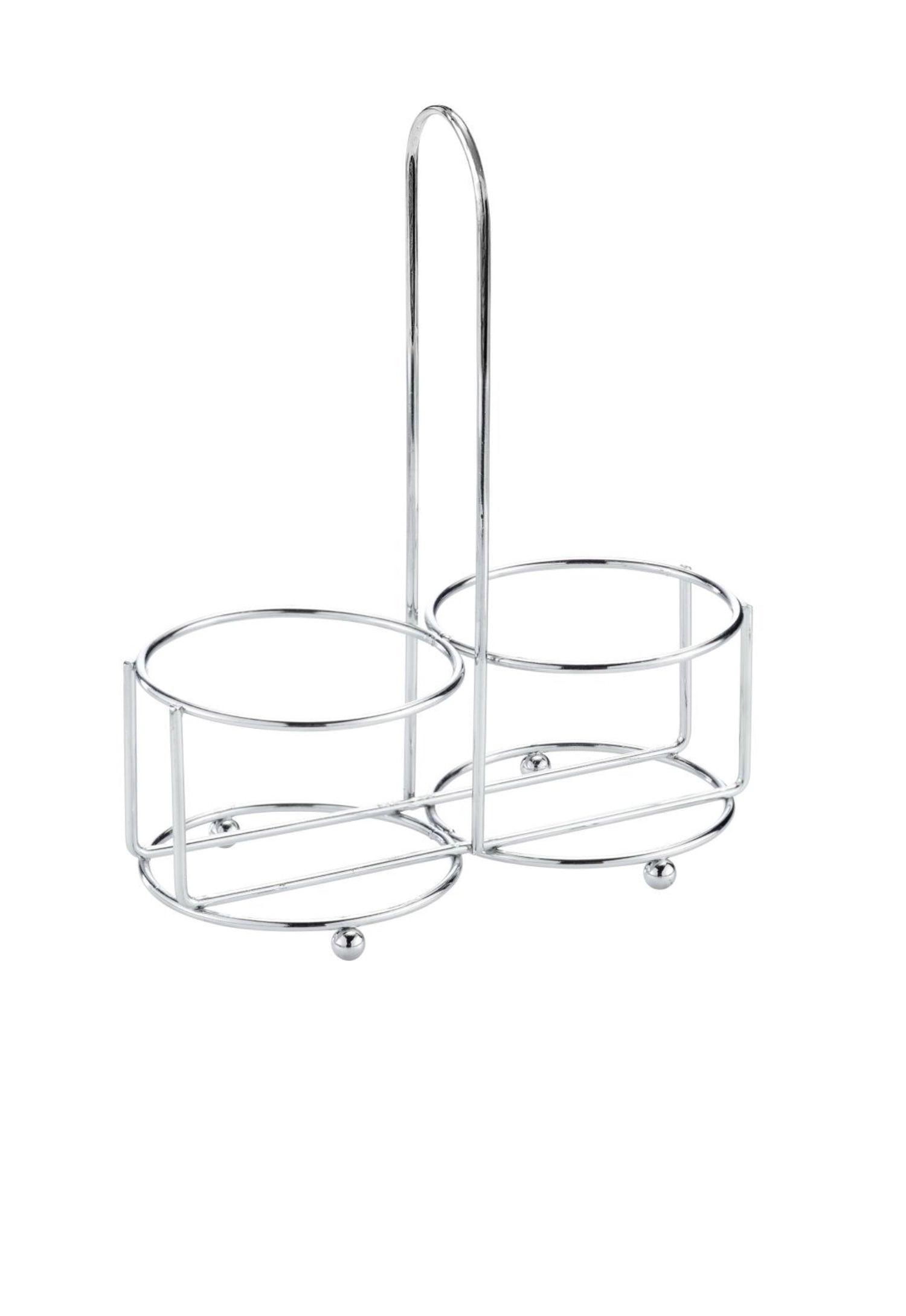Elegantes Gewürzmenage aus Edelstahl mit zwei Mühlen für Salz und Pfeffer, ideal für feine Anlässe und stilvolle Tischdekoration.