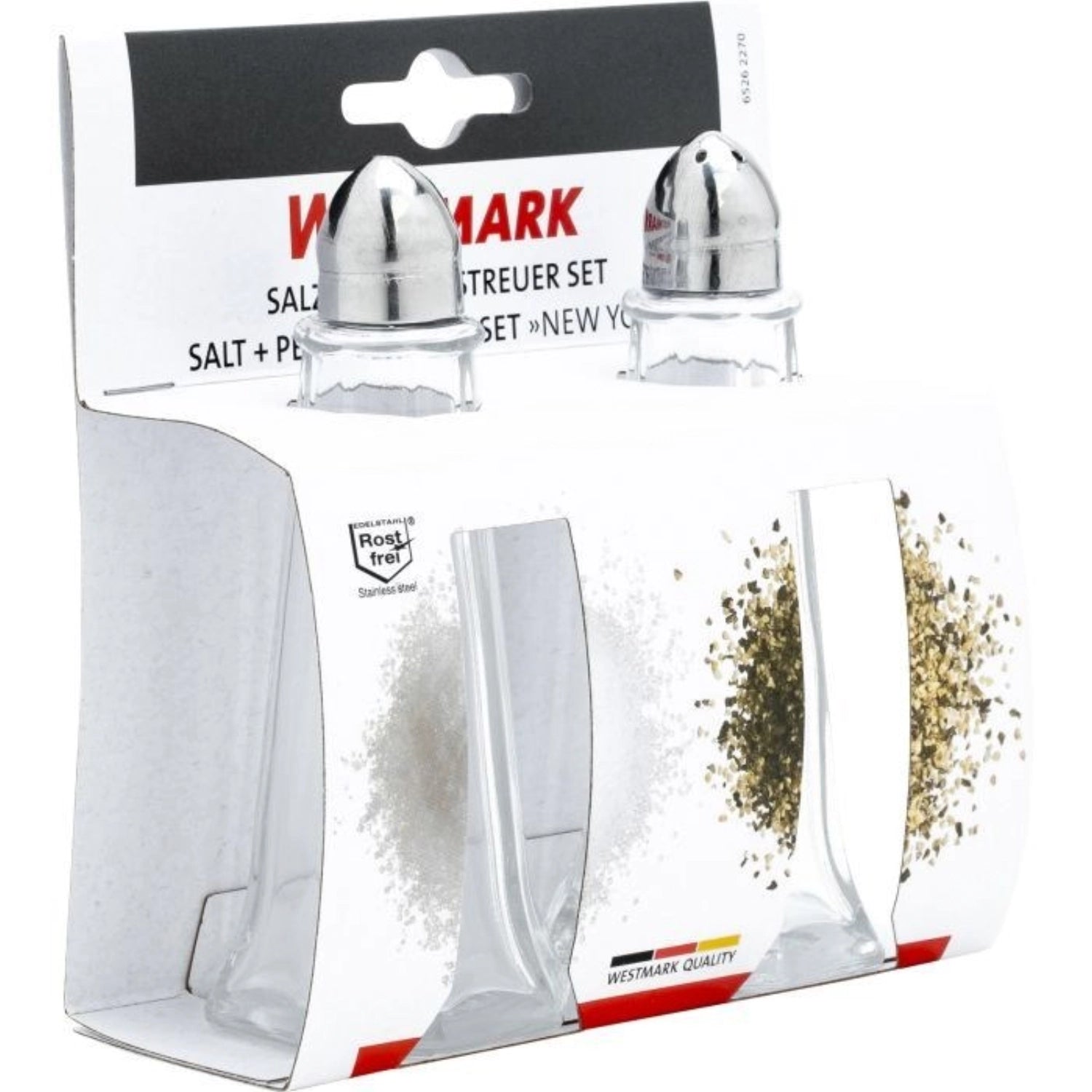 Elegantes 2-teiliges Set aus Salz- und Pfefferstreuern "New York" von Westmark, ideal für stilvolle Tischdekoration und praktische Nutzung.