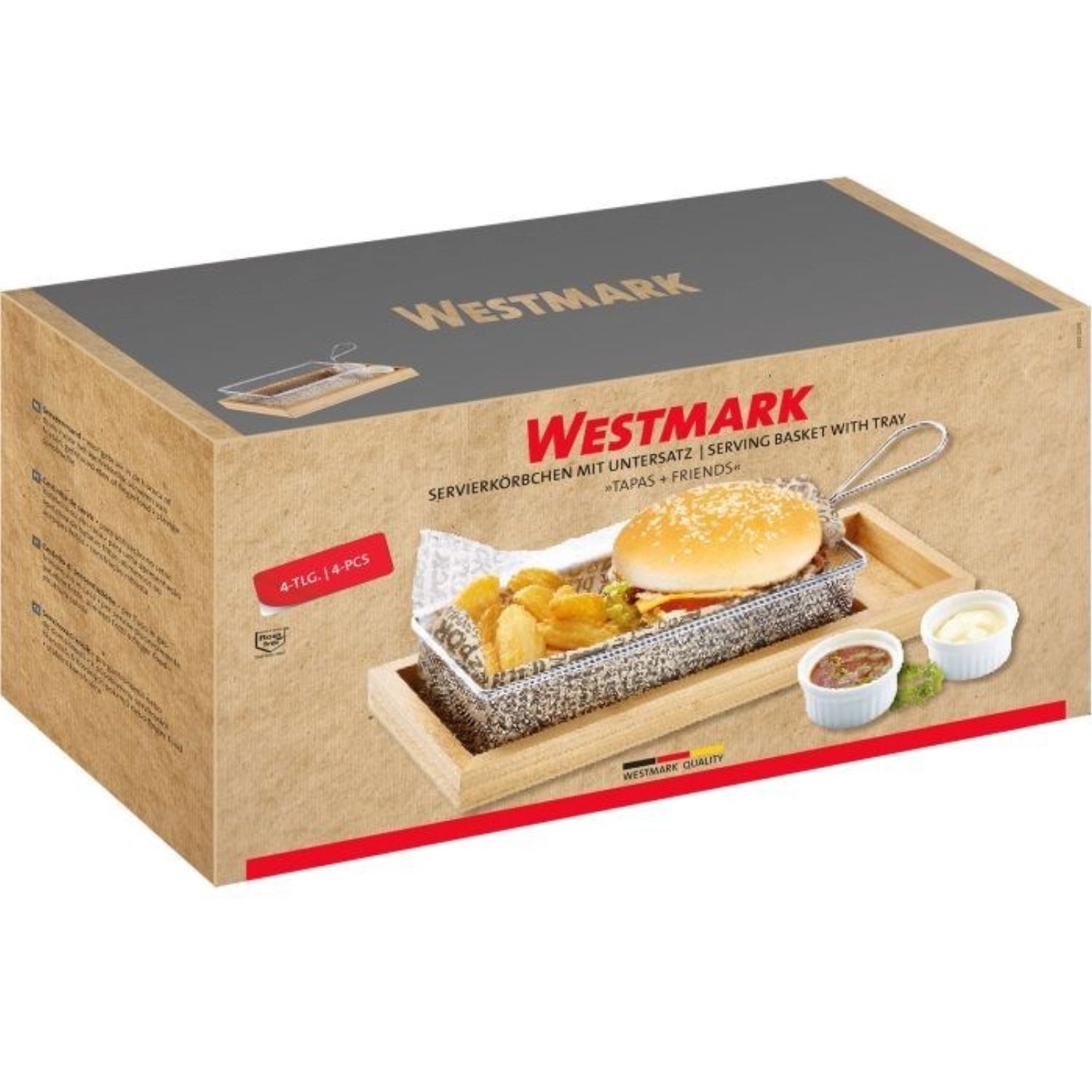 Praktisches 4-teiliges Set aus Servierkörben mit stilvollem Bambus-Tablett und passenden Schälchen, perfekt für Snacks und stilvolle Präsentationen.