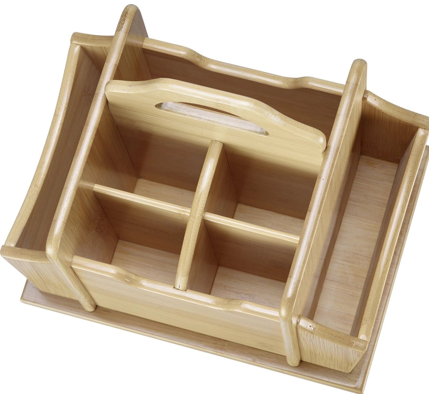 Eleganter Tischbutler aus hochwertigem Bambus mit 7 Fächern, perfekt für die ordentliche Aufbewahrung von Besteck und Küchenaccessoires.