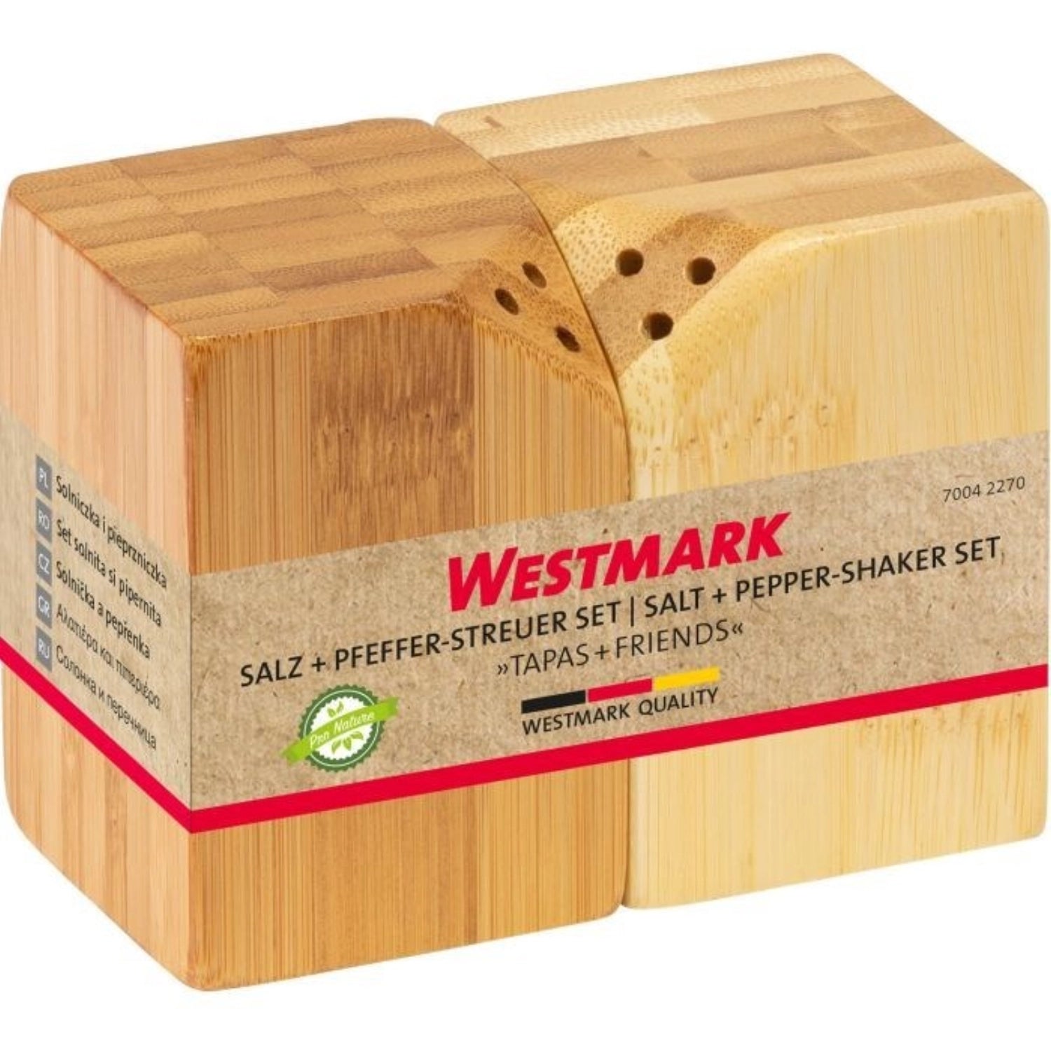 Praktisches 2er Set eckiger Salz- und Pfefferstreuer von Westmark, perfekt für stilvolle Tapas-Abende und um Gerichte geschmacklich zu verfeinern.