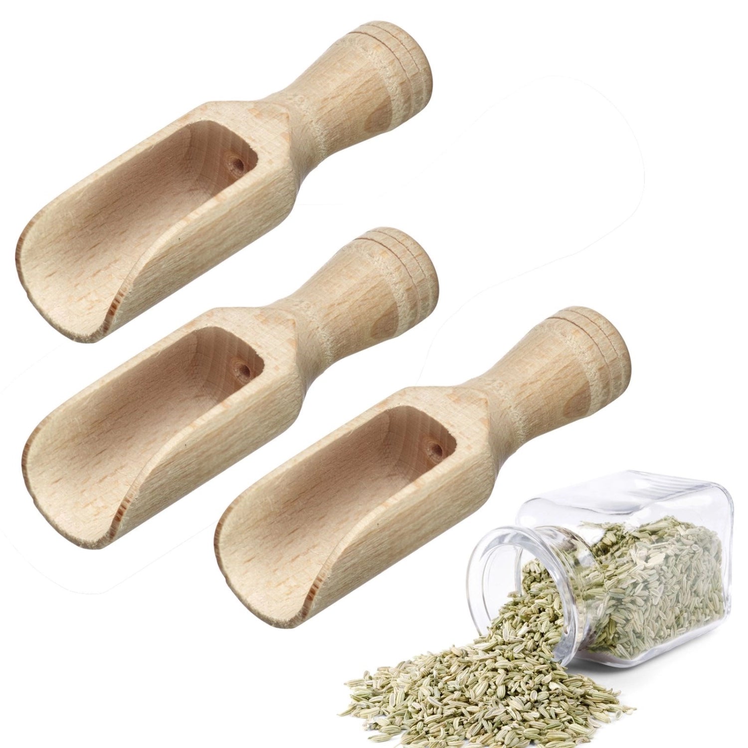 Set aus drei handlichen Gewürzschaufeln, gefertigt aus langlebigem Material. Ideal zum präzisen Abmessen von Gewürzen in der Küche.