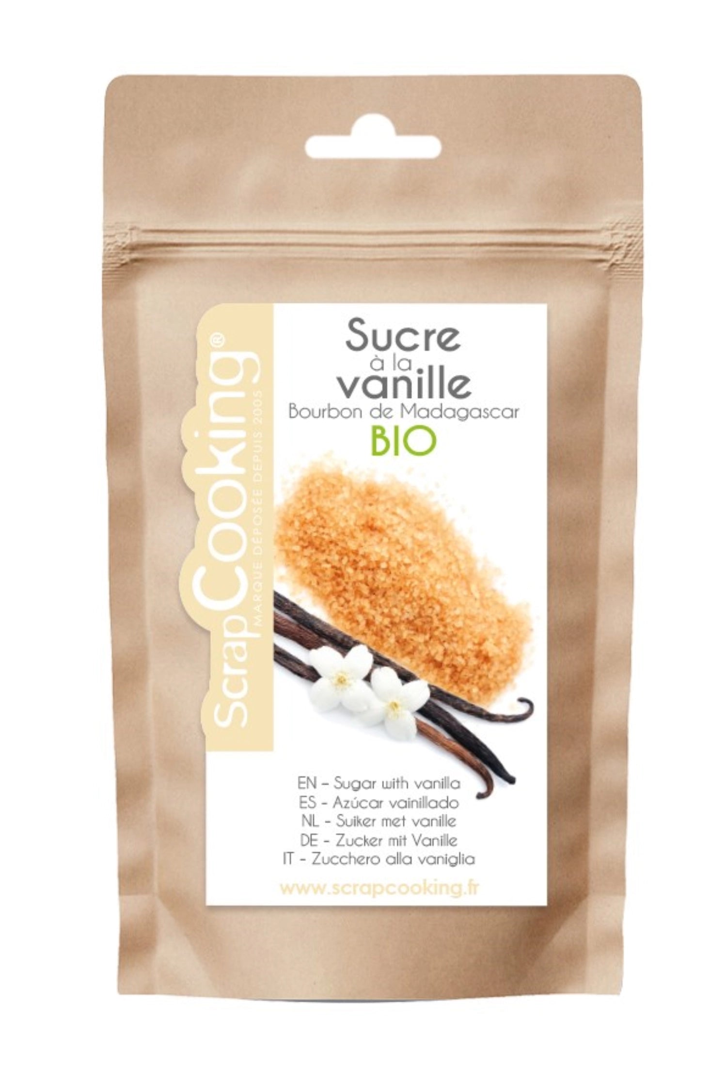 Feiner Bio Vanillezucker Bourbon aus Madagaskar in 50g Packung von Scrap Cooking, ideal zum Verfeinern von Desserts und Backwaren.