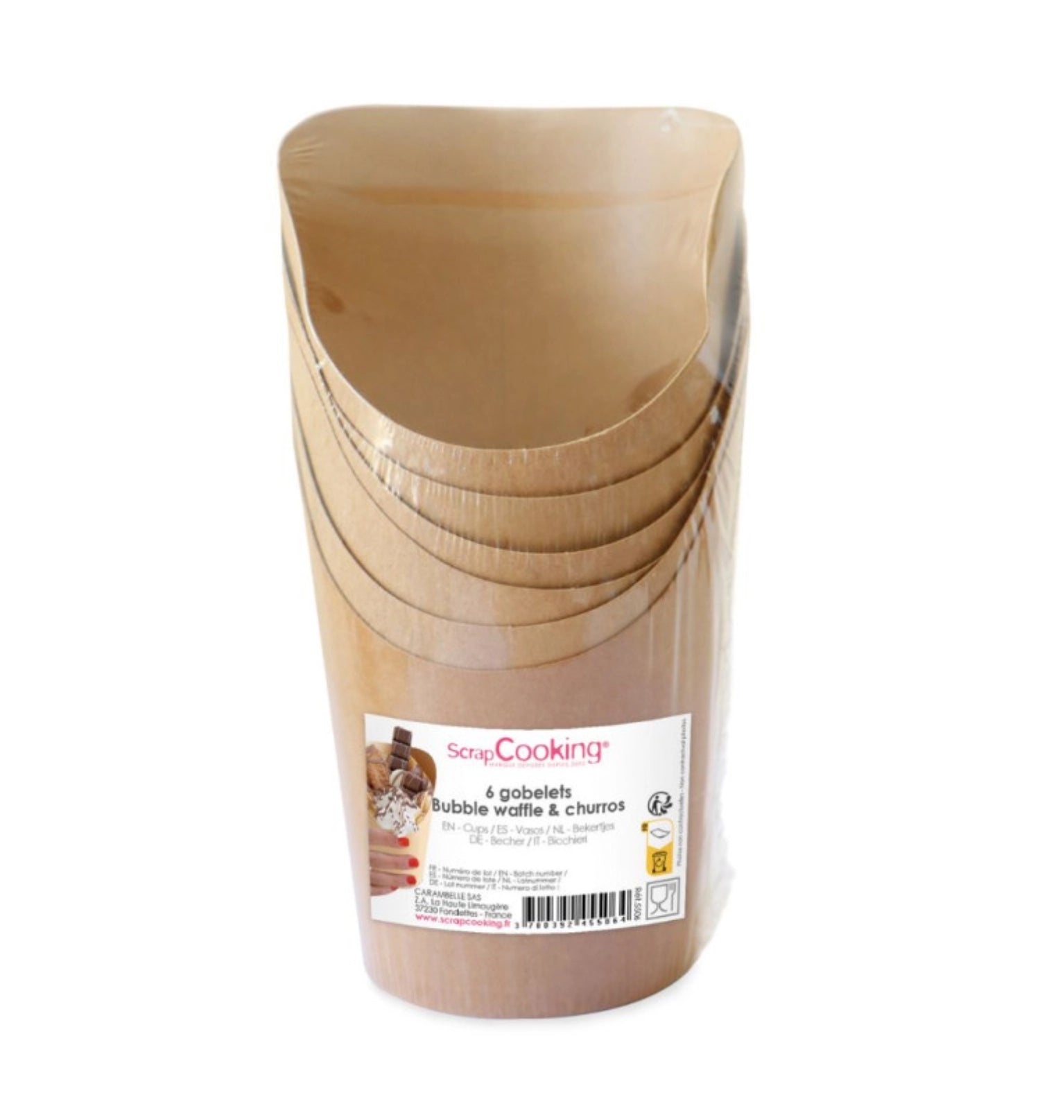 6er Set Bubble Waffle und Churro Becher von Scrap Cooking, ideal für Desserts und kreative Anlässe, mit ansprechendem Design und vielseitiger Nutzung.