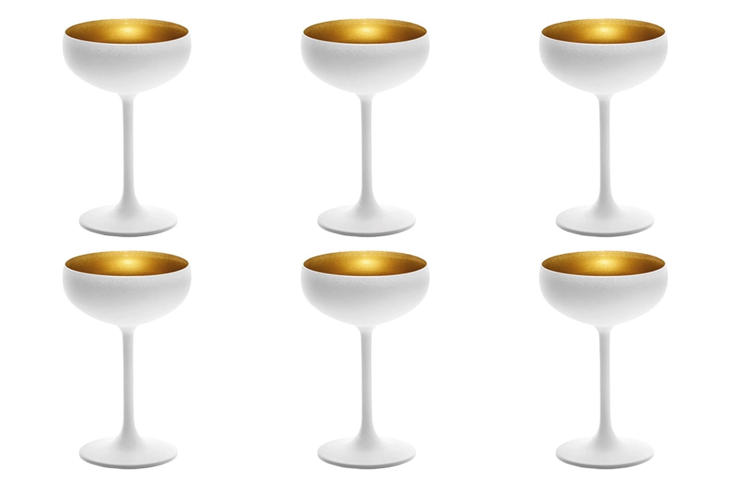 Stölzle 6er Set Sektschalen in Weiß mit goldenen Akzenten, perfekt für besondere Anlässe und stilvolle Feiern.