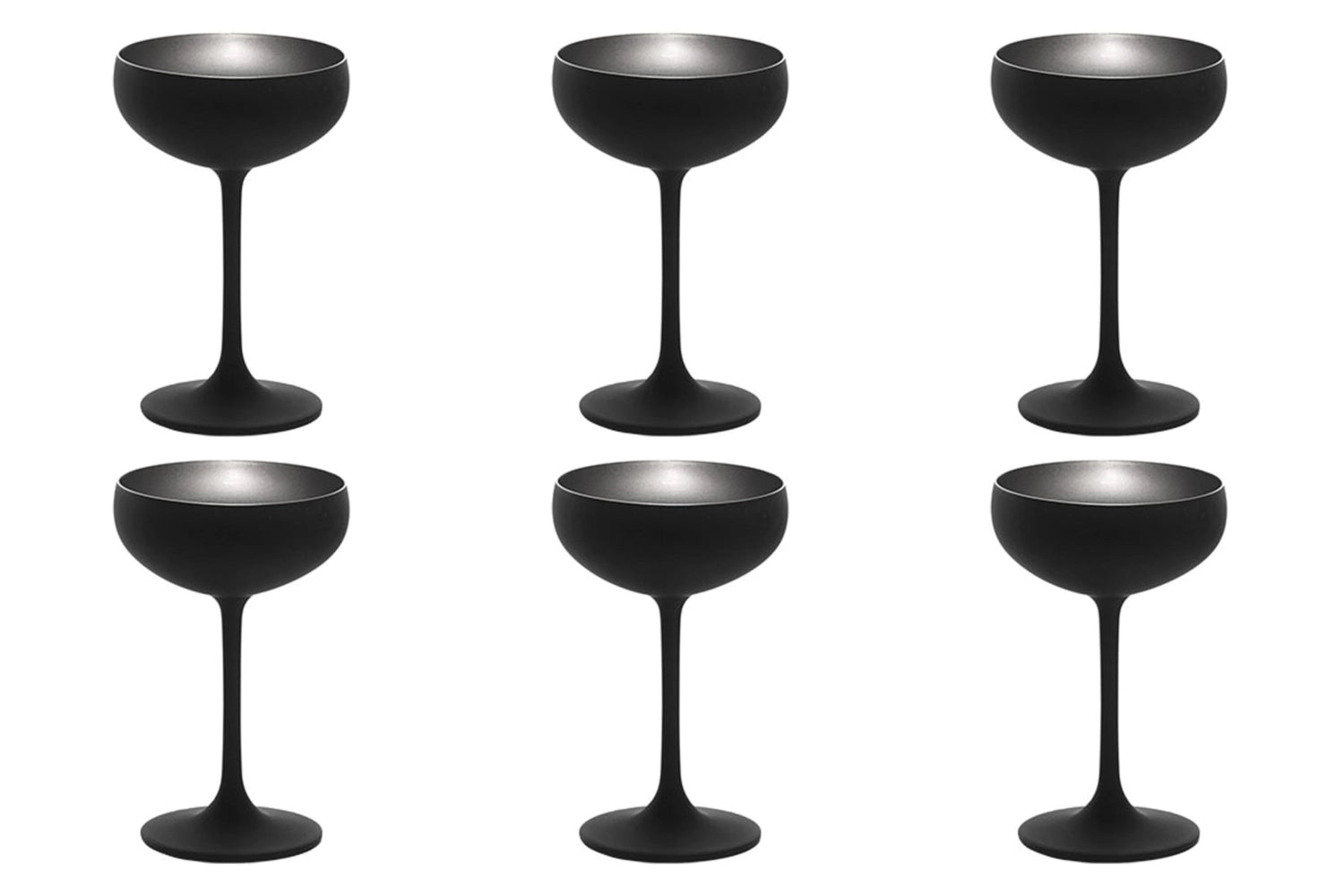 Stilvolles 6er Set Sektschalen von Stölzle in Schwarz und Silber, perfekt für besondere Anlässe und elegante Tischgestaltungen.