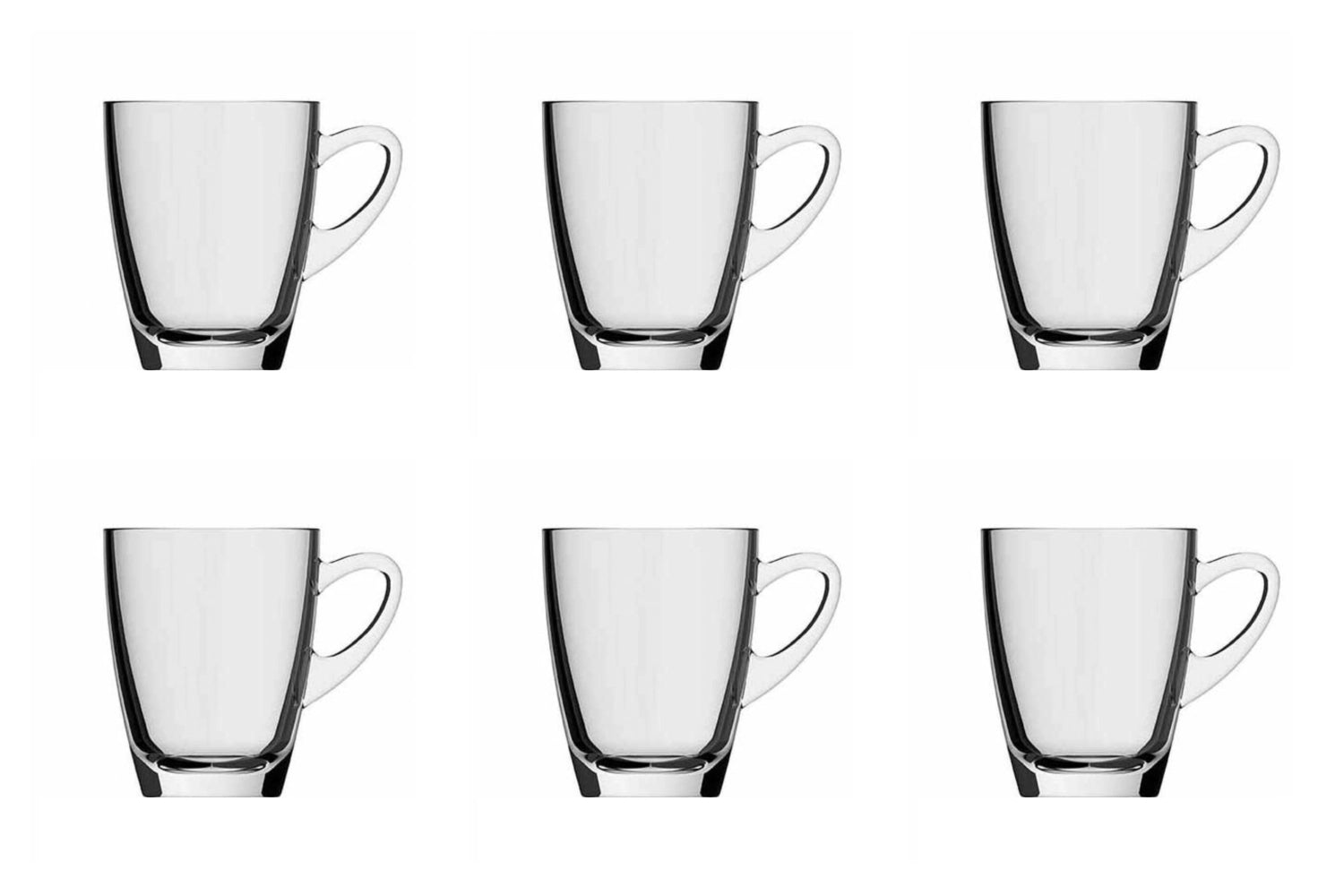 Stilvolles 6er Set Kenia Henkelbecher aus Glas, 31 cl, perfekt für Kaffee und Tee, bietet eine ansprechende Optik und angenehmen Griff.