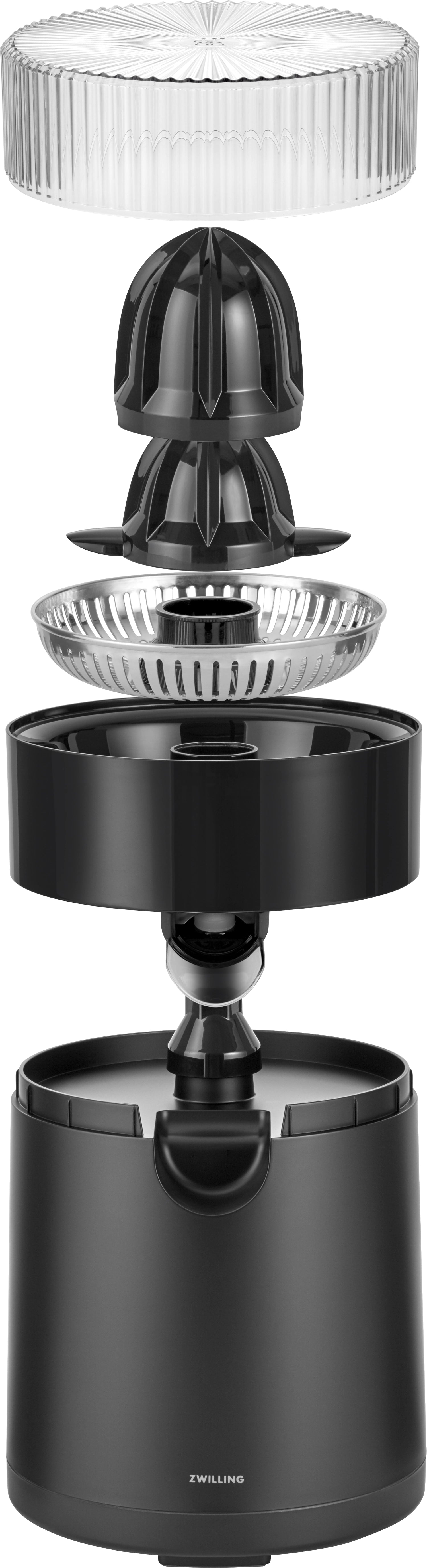 Elegante schwarze Enfinigy Zitruspresse von Zwilling, perfekt für frische Zitrussäfte. Hochwertiges Design für jede Küche.