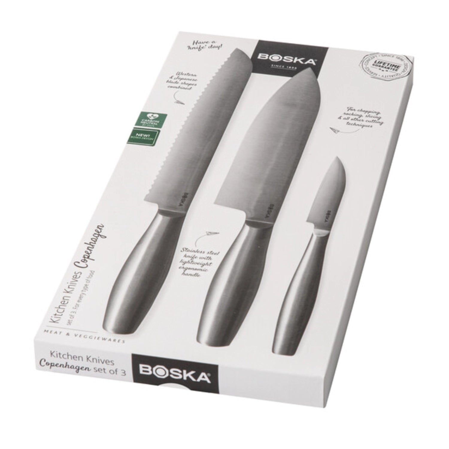 Elegantes 3-teiliges Küchenmesser Set von Boska, perfekt für alle Kochliebhaber, bietet exzellente Schneideleistung und ansprechendes Design.