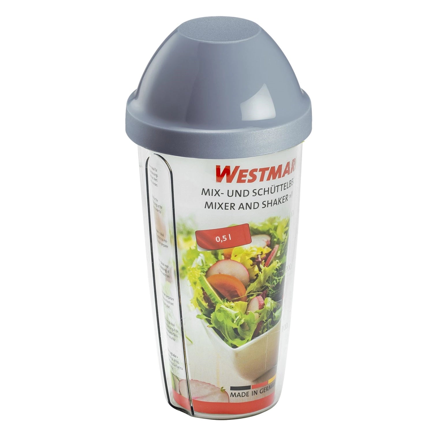 Blauer Maxi Schüttelbecher von Westmark mit 0,5 l Fassungsvermögen, ideal für die Zubereitung von erfrischenden Getränken und Cocktails.