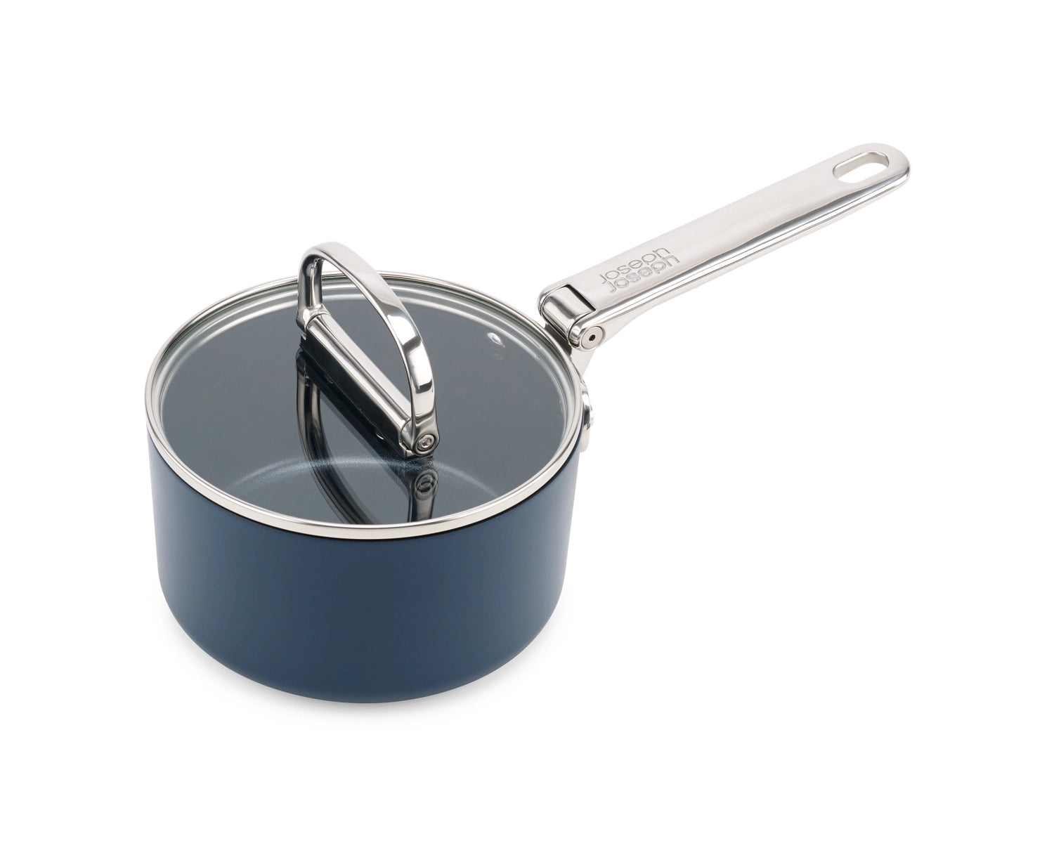 Praktische 15 cm Stielkasserolle von Joseph Joseph mit klappbarem Griff und Deckel, ideal für platzsparendes Kochen und Aufbewahrung.