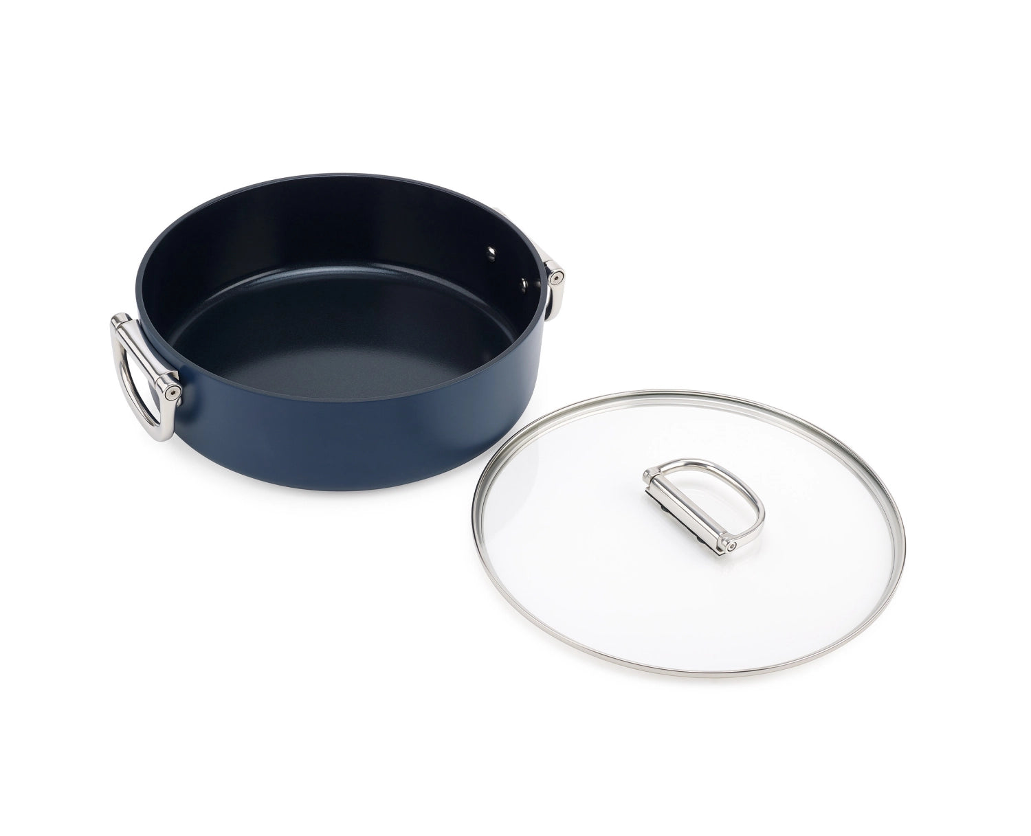 Praktischer Joseph Joseph Schmortopf mit klappbaren Griffen, 28 cm, ideal für vielseitige Kochanwendungen und platzsparende Aufbewahrung.
