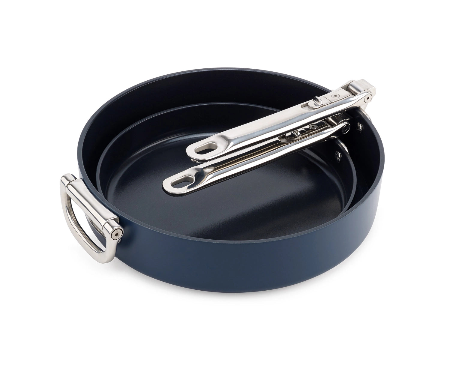 Zweiteiliges Bratpfannenset von Joseph Joseph in 24 und 28 cm, perfekt für kreative Kochabenteuer mit stilvollem Schutz und zeitgemäßem Design.