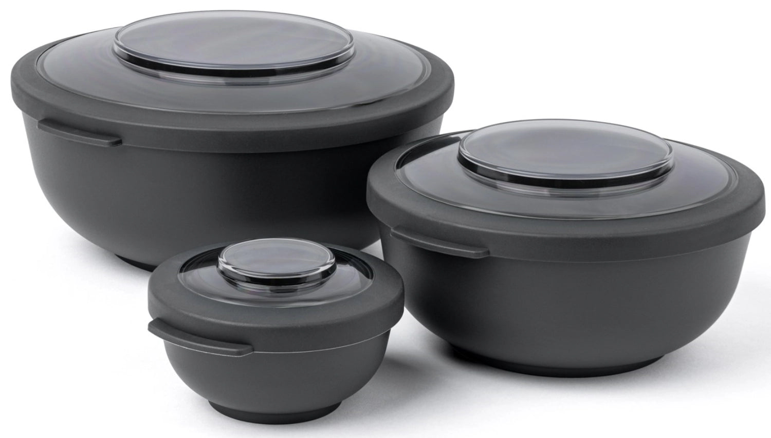 Elegantes 3er Set Tylla Schalen in Charcoal, 200ml, 1000ml und 2000ml, aus robustem PP, ideal für Meal Prep und Aufbewahrung.