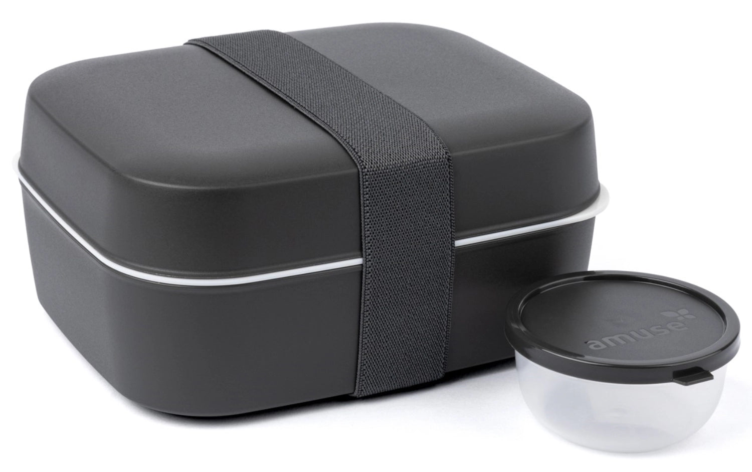 Praktische 3-in-1 Lunchbox von Amuse in modernem Charcoal, perfekt für die Aufbewahrung und den Transport von Mahlzeiten und Snacks.