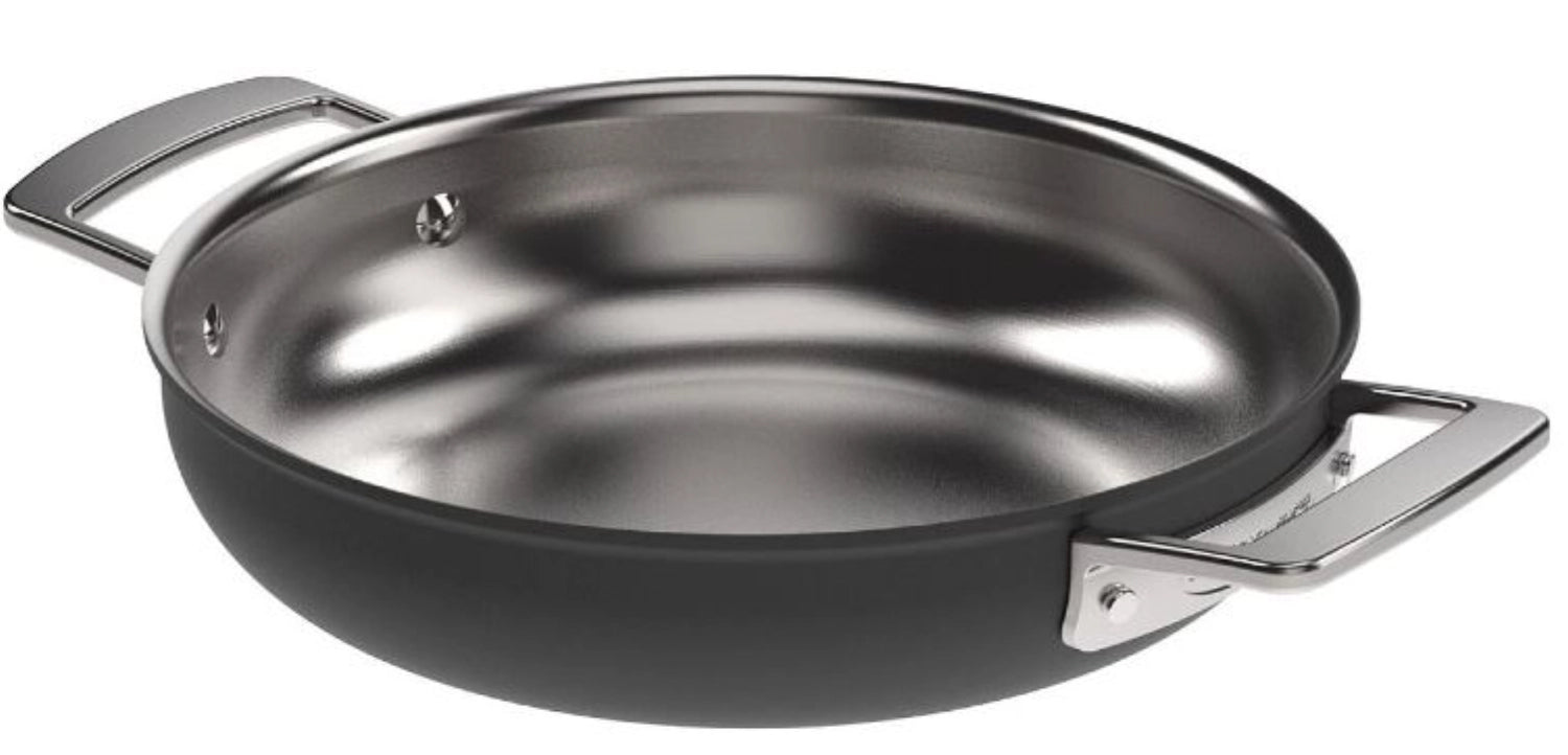 Schwarze 20 cm Bratpfanne von Demeyere, ideal für gleichmäßiges Braten und vielseitige Kochanwendungen in der modernen Küche.