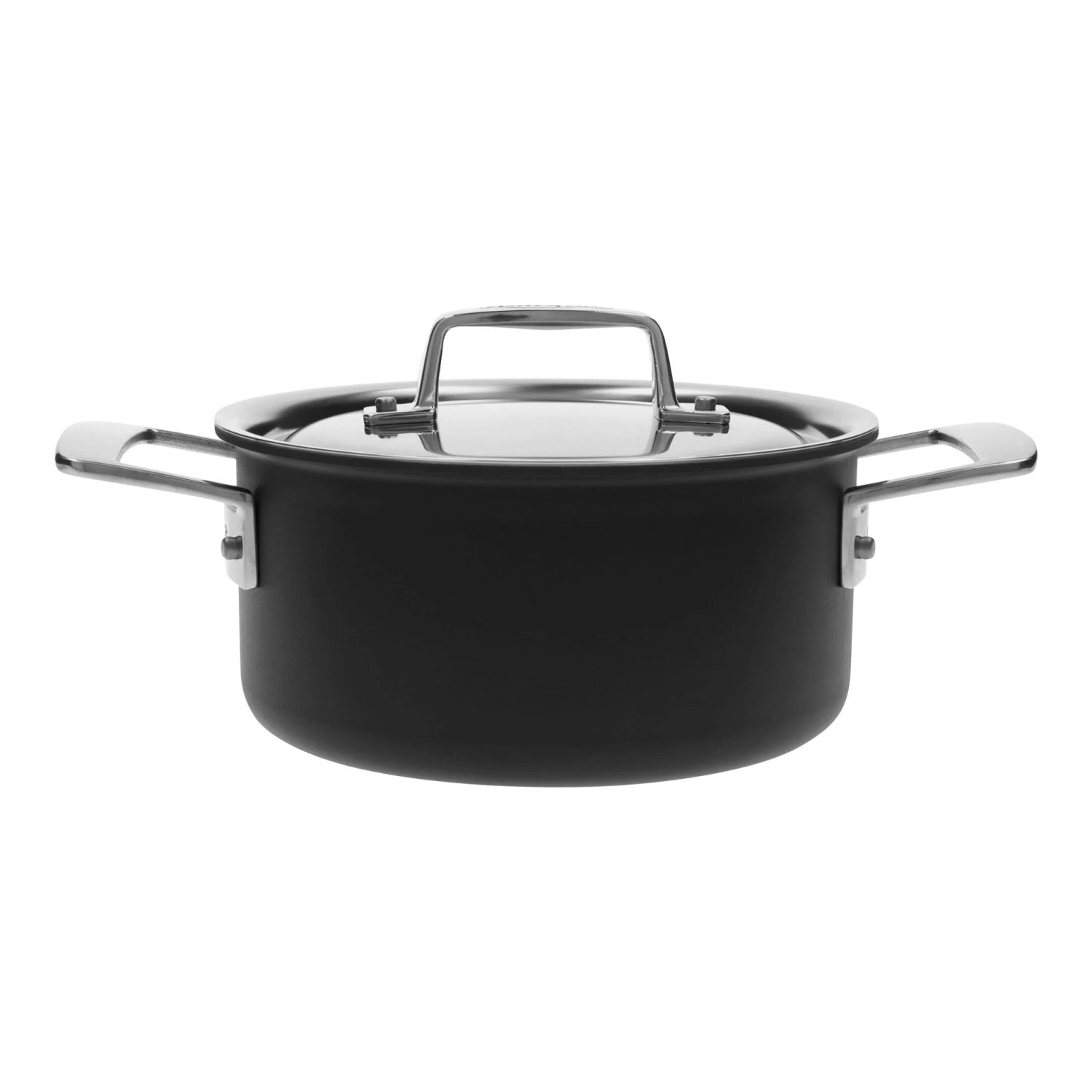 Schwarzer 16 cm Kochtopf mit Deckel von Demeyere, ideal für vielseitiges Kochen und perfekte Ergebnisse in jeder Küche.