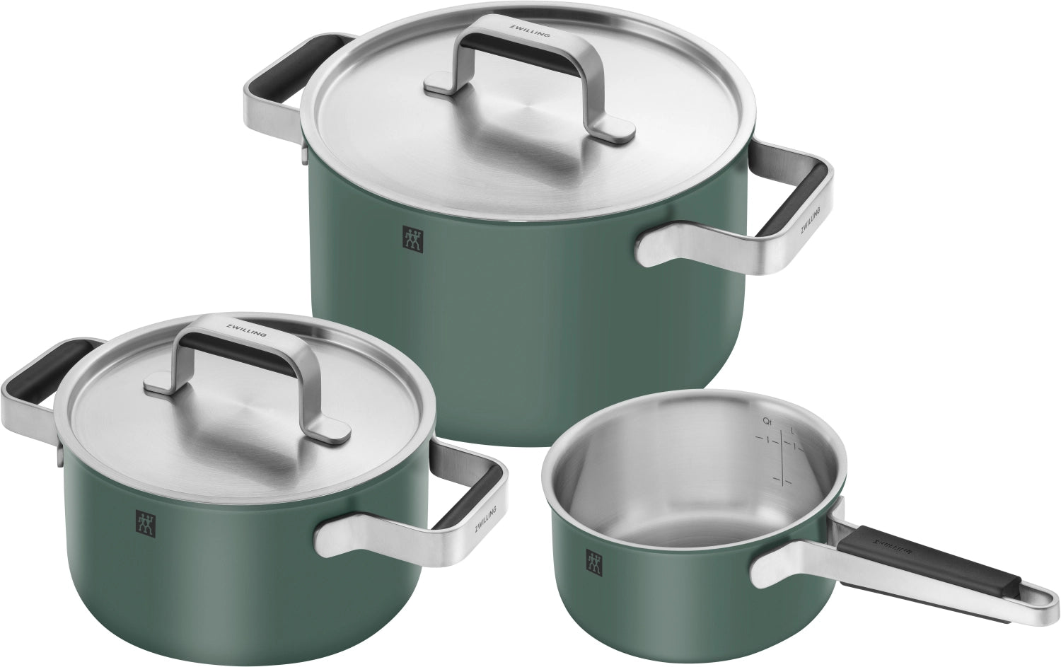Elegantes 3-teiliges Kochgeschirrset in frischem Grün von Zwilling, perfekt für kreative Kochabenteuer und moderne Küchen.