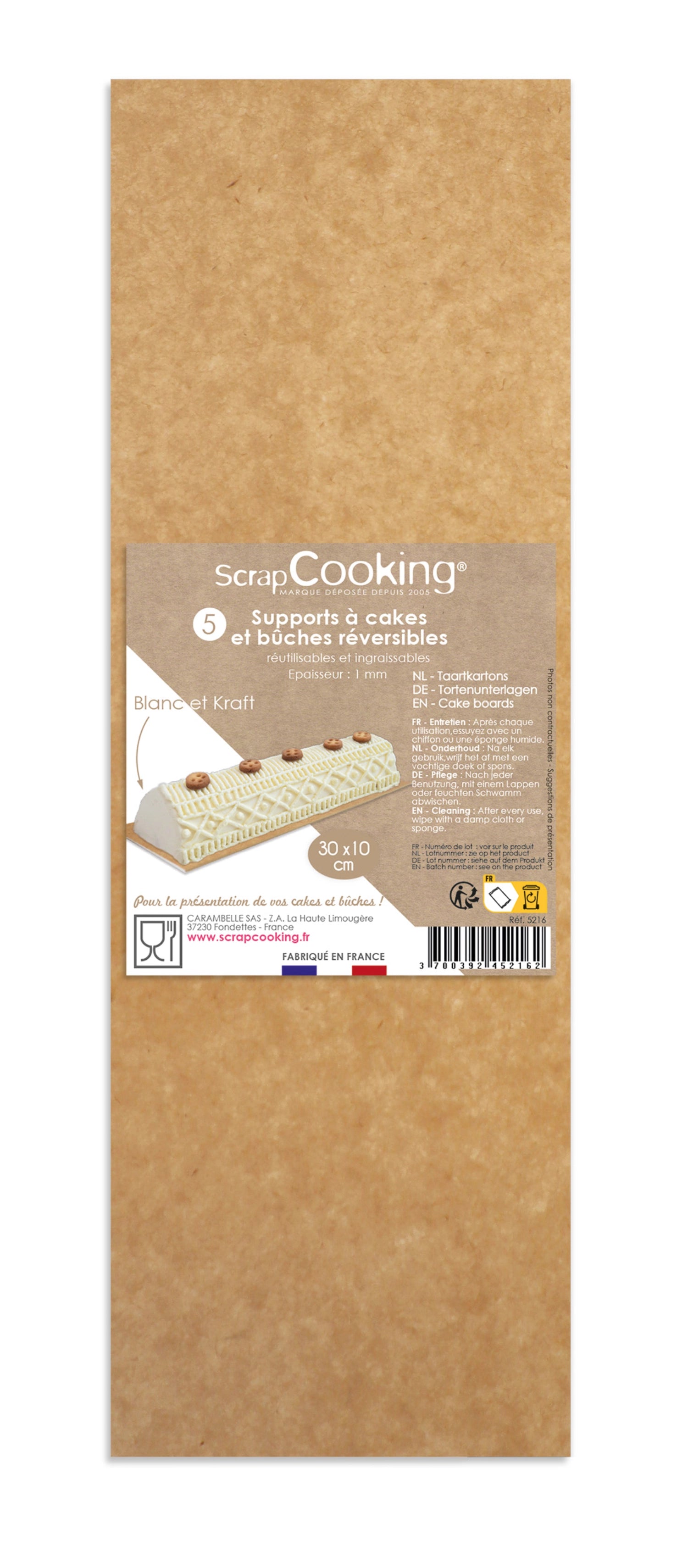 Set aus fünf stabilen Kuchenunterlagen aus Kraftpapier, perfekt für das Backen und Präsentieren von Torten und Gebäck in sportlichem Design.