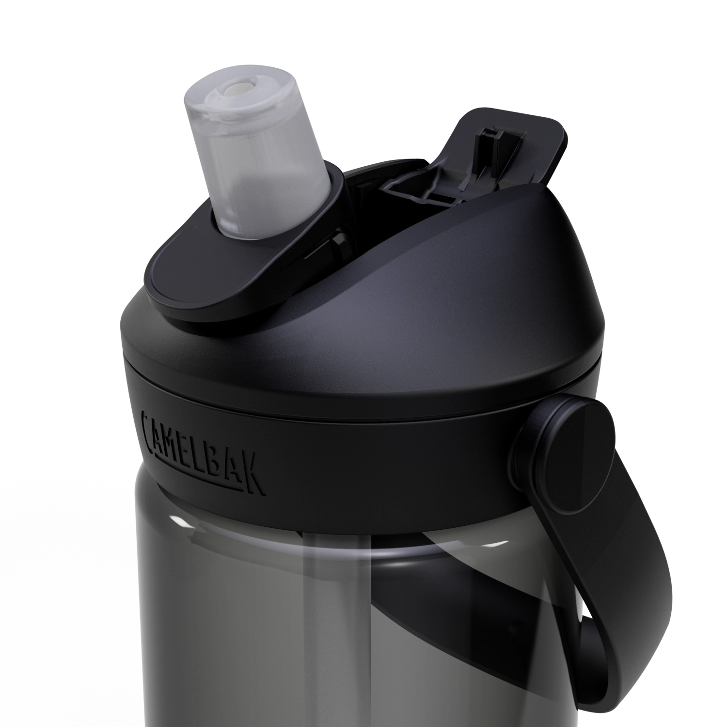 Stylische Camelbak Trinkflasche Thrive Flip Straw 0.6l in Charcoal, perfekt für aktive Lebensstile, mit innovativem Flip-Deckel für einfaches Trinken.