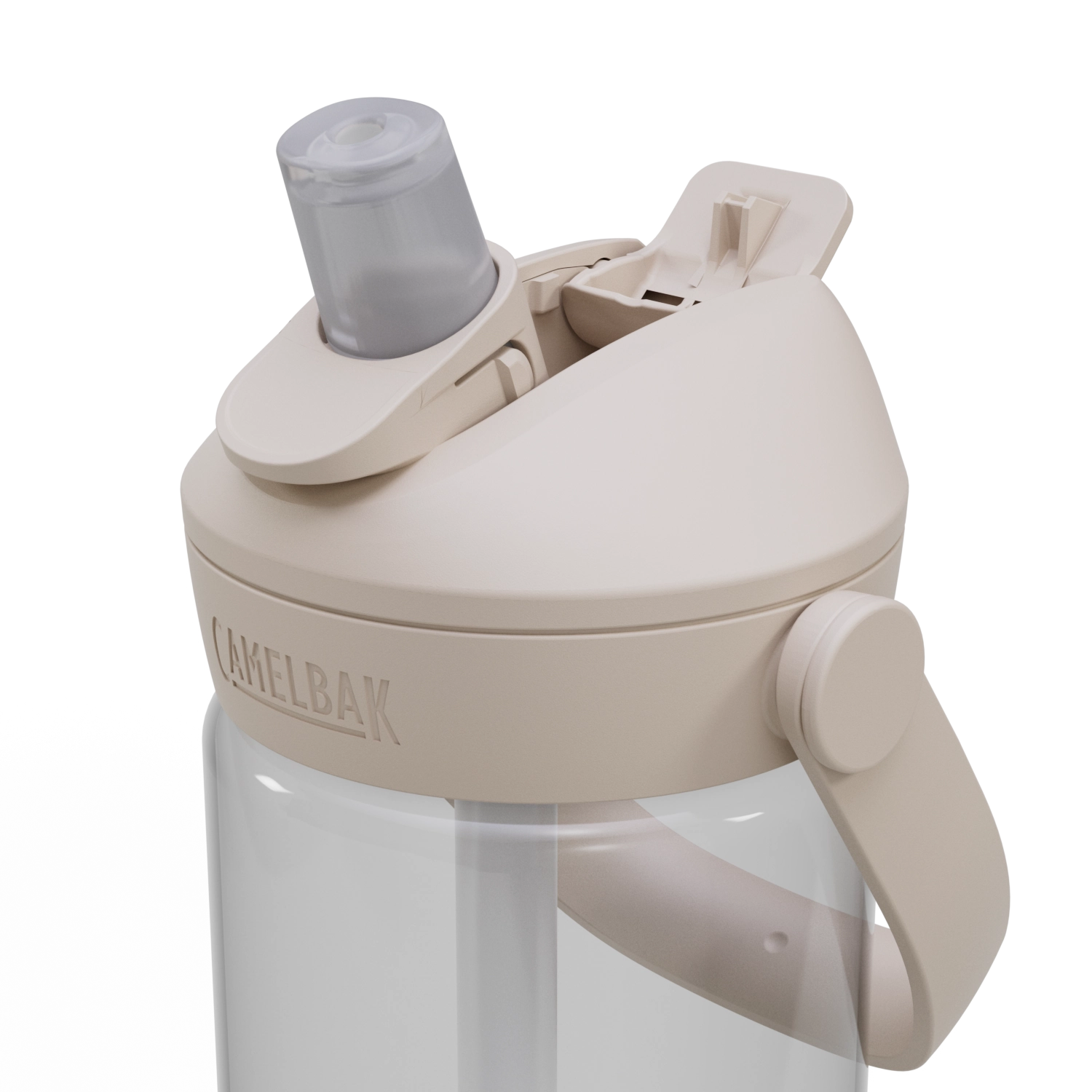 Transparente Camelbak Thrive Flip Straw 0.6l Trinkflasche, perfekt für aktive Lebensstile, mit innovativem Flip-Deckel für müheloses Trinken.