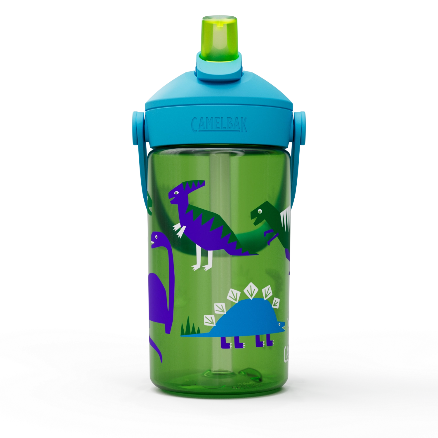 Bunte Trinkflasche für Kinder mit Flip-Strohhalm, im Dino-Design, 0.4l, ideal für Schule und Freizeit, von Camelbak.