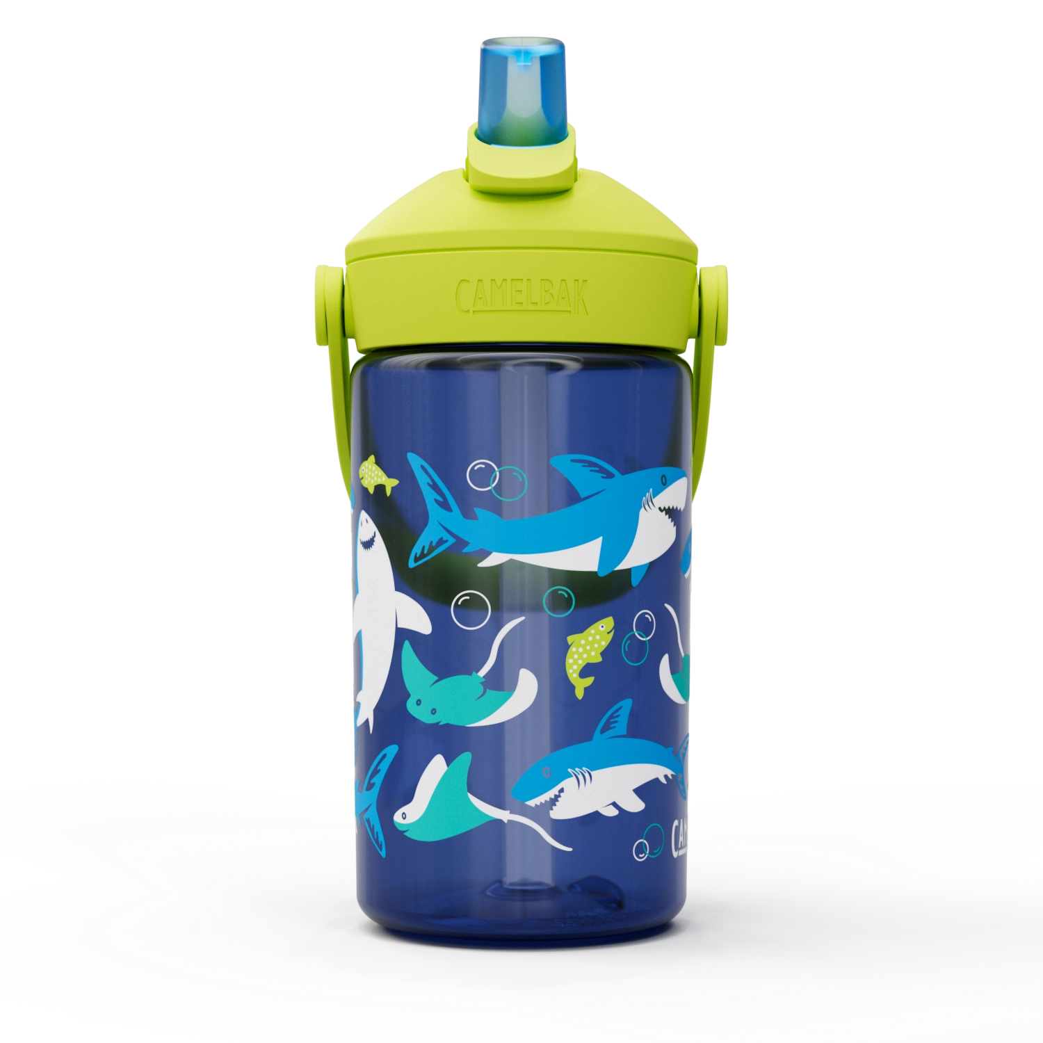 Bunte Trinkflasche für Kinder mit Haifisch- und Rochen-Motiv, 0,4 l, ideal für Schule und Freizeit, von Camelbak.