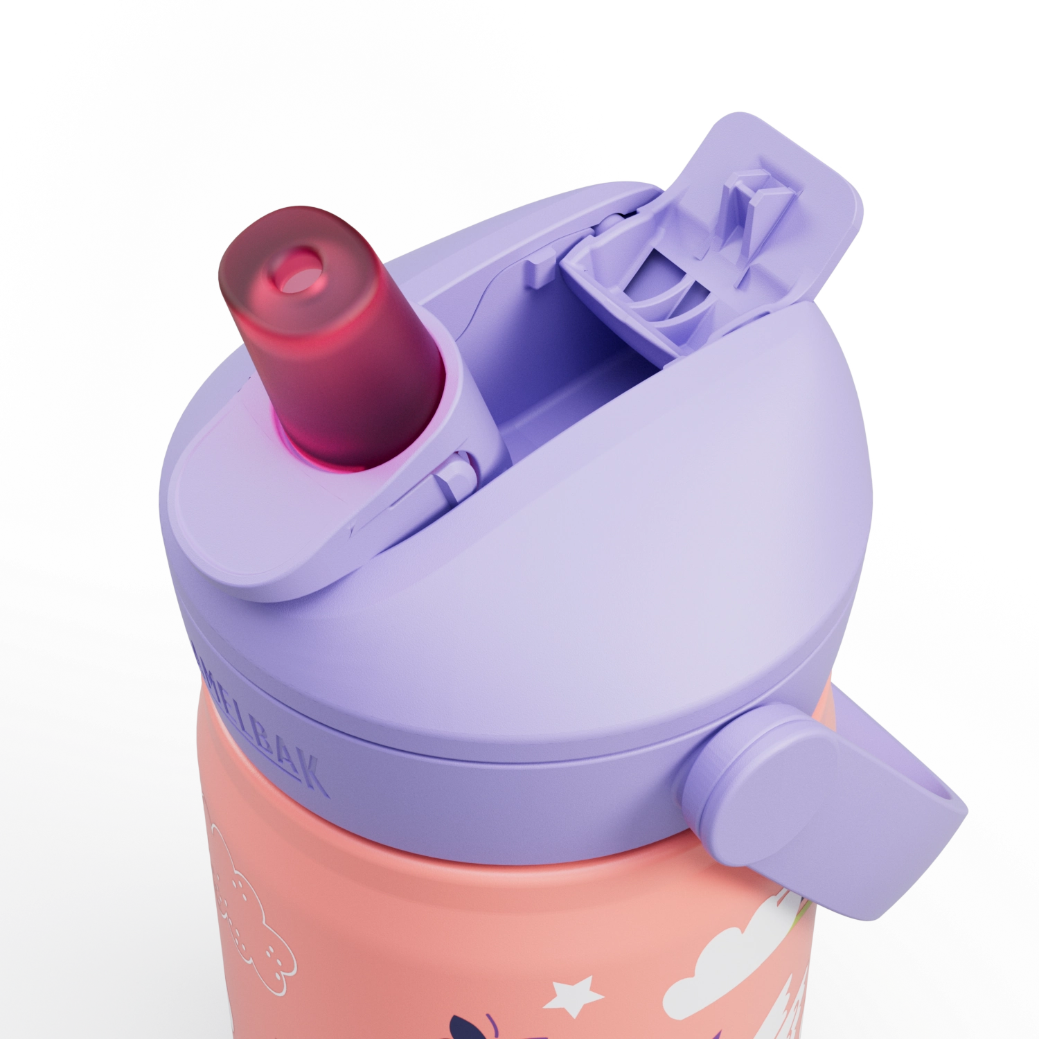 Bunte Trinkflasche für Kinder mit Flip-Strohhalm, verziert mit magischen Einhörnern, ideal für Schule und Freizeit, 0,35 l von Camelbak.