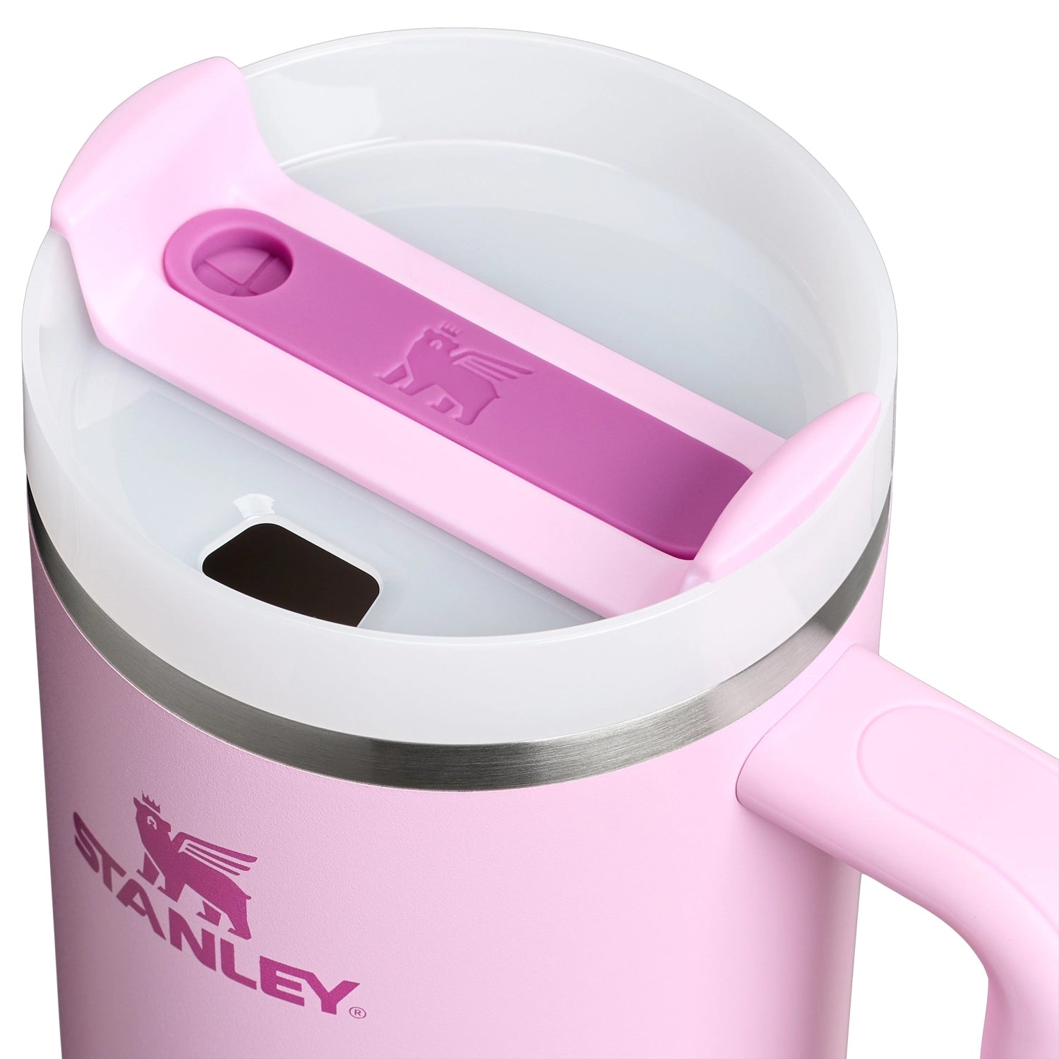 Stylische Stanley Quencher FlowState Trinkflasche in zartem Kirschblütenrosa, 1,18 l, ideal für erfrischende Getränke unterwegs.