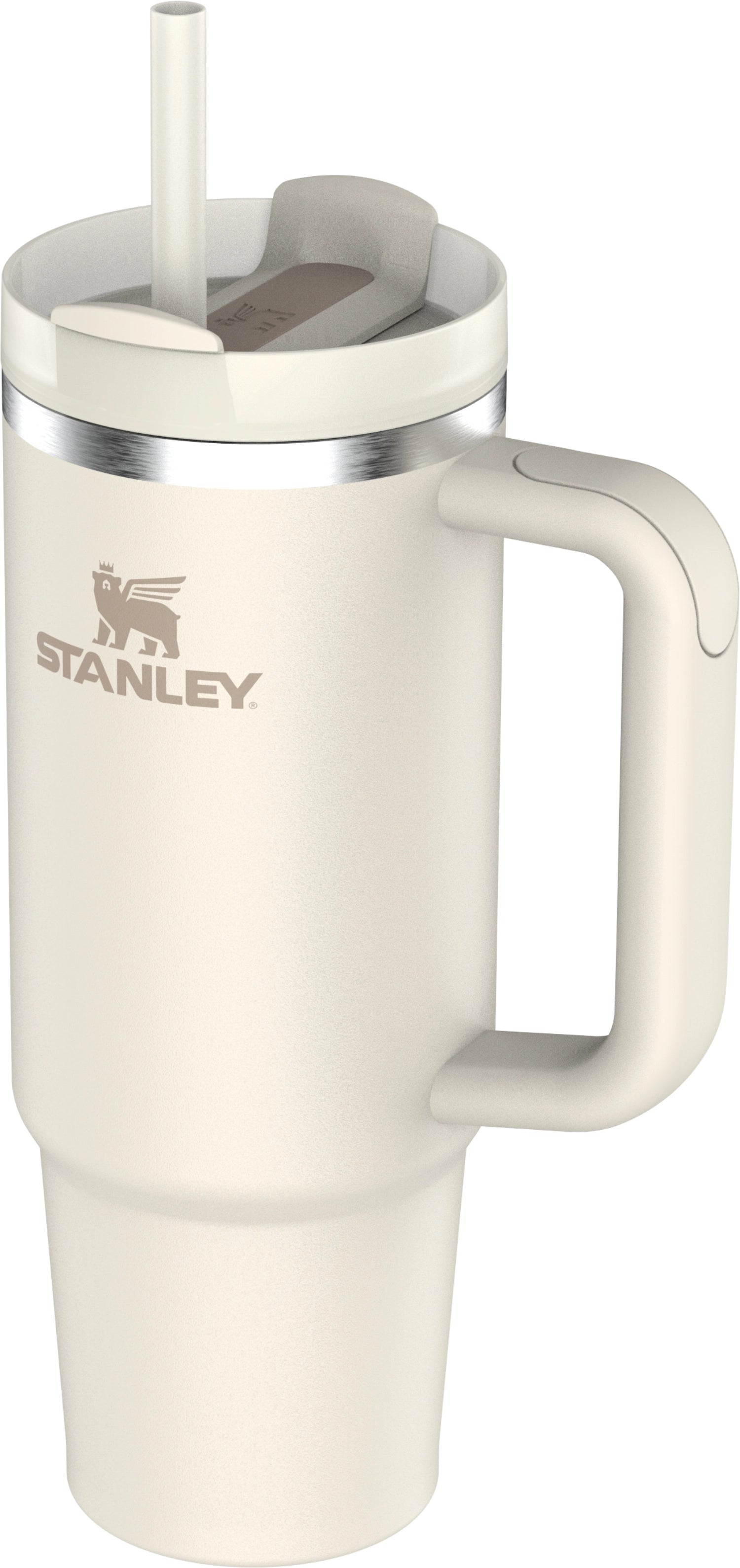 Stylische beige Trinkflasche Quencher FlowState 0.89l von Stanley, ideal für unterwegs und im Alltag, mit modernem Design und praktischer Handhabung.