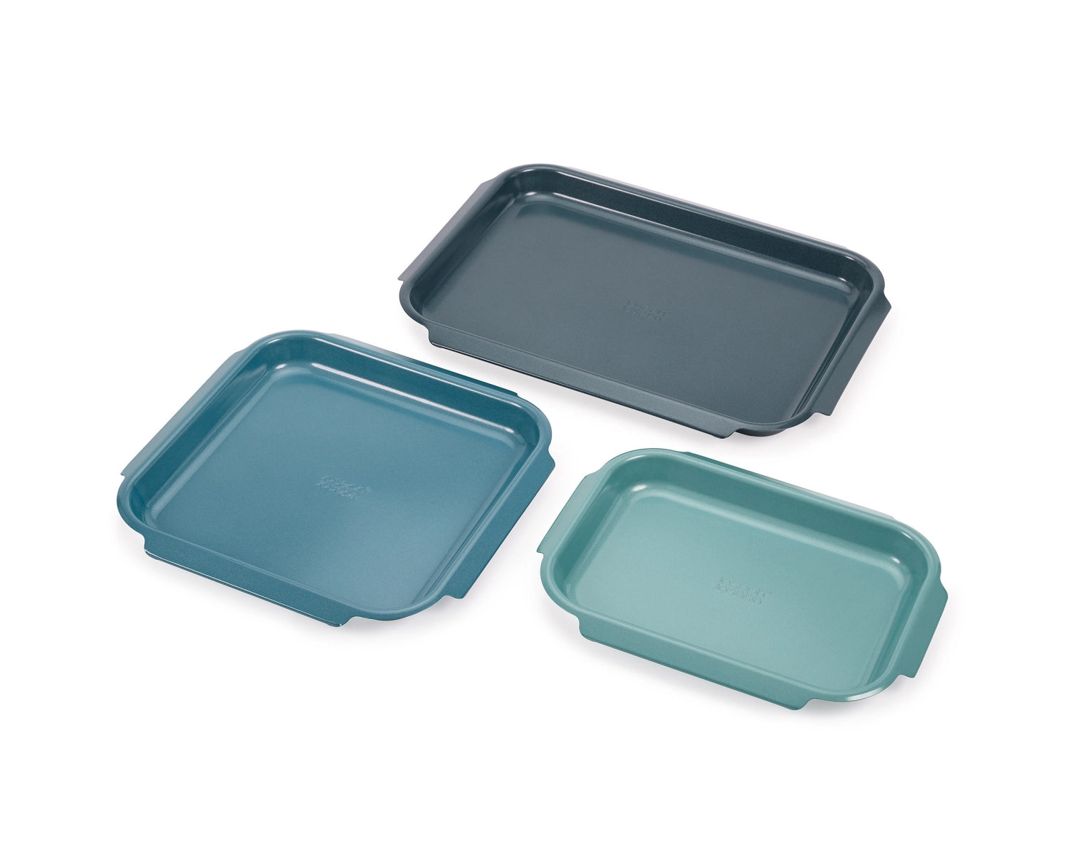 3er Set Nest Bake Backformen von Joseph Joseph in verschiedenen Größen, ideal zum Backen von Kuchen und Aufläufen, stilvolles Design.