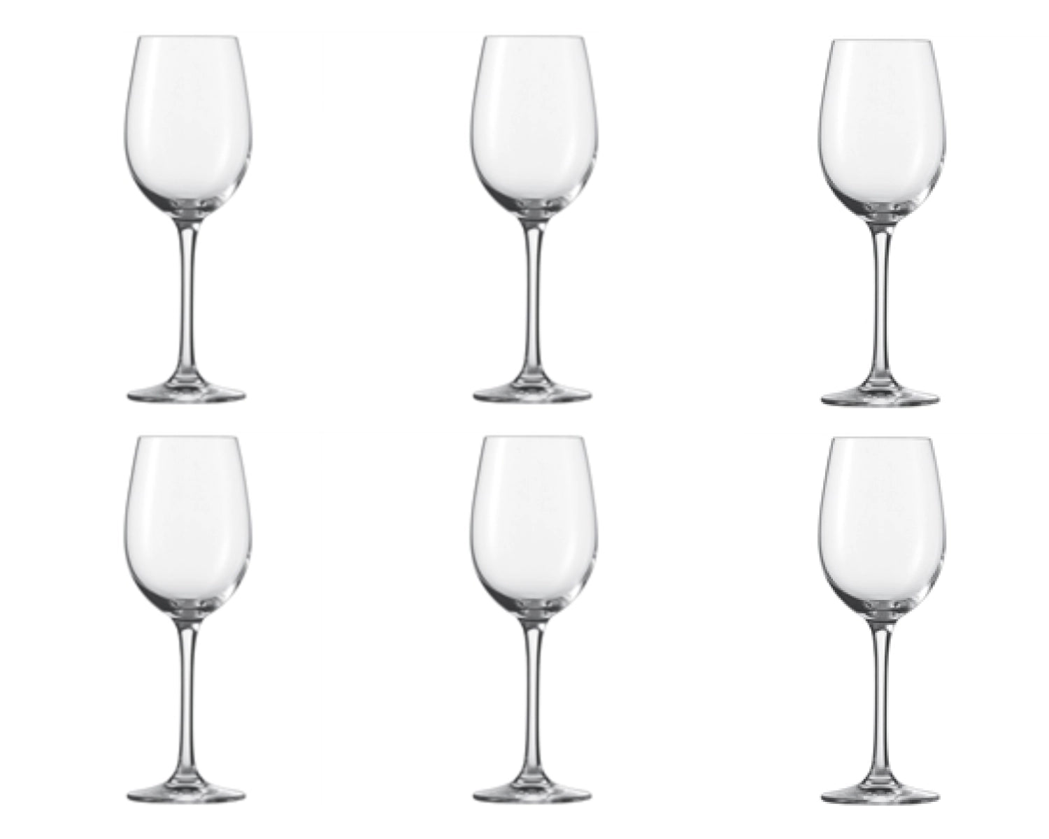 Elegantes 6er Set Weinkelche von Zwiesel, Classico/Ever 2, ideal für Wein und Wasser, mit einem Durchmesser von 7,5 cm und einer Höhe von 21 cm.