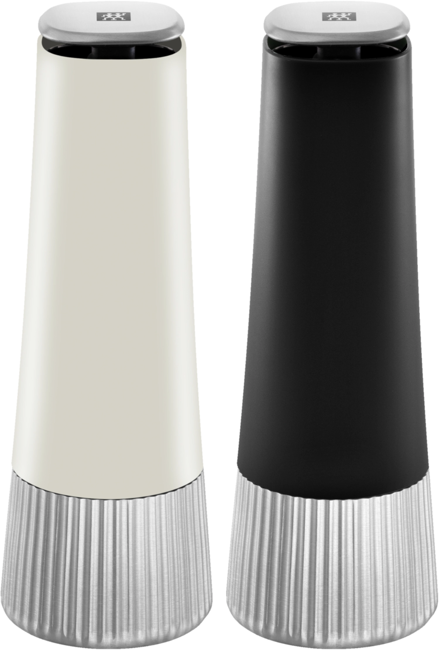Zwei elegante Pro Gewürzmühlen von Zwilling, ideal für präzises Würzen in der Küche. Hochwertige Verarbeitung und modernes Design.