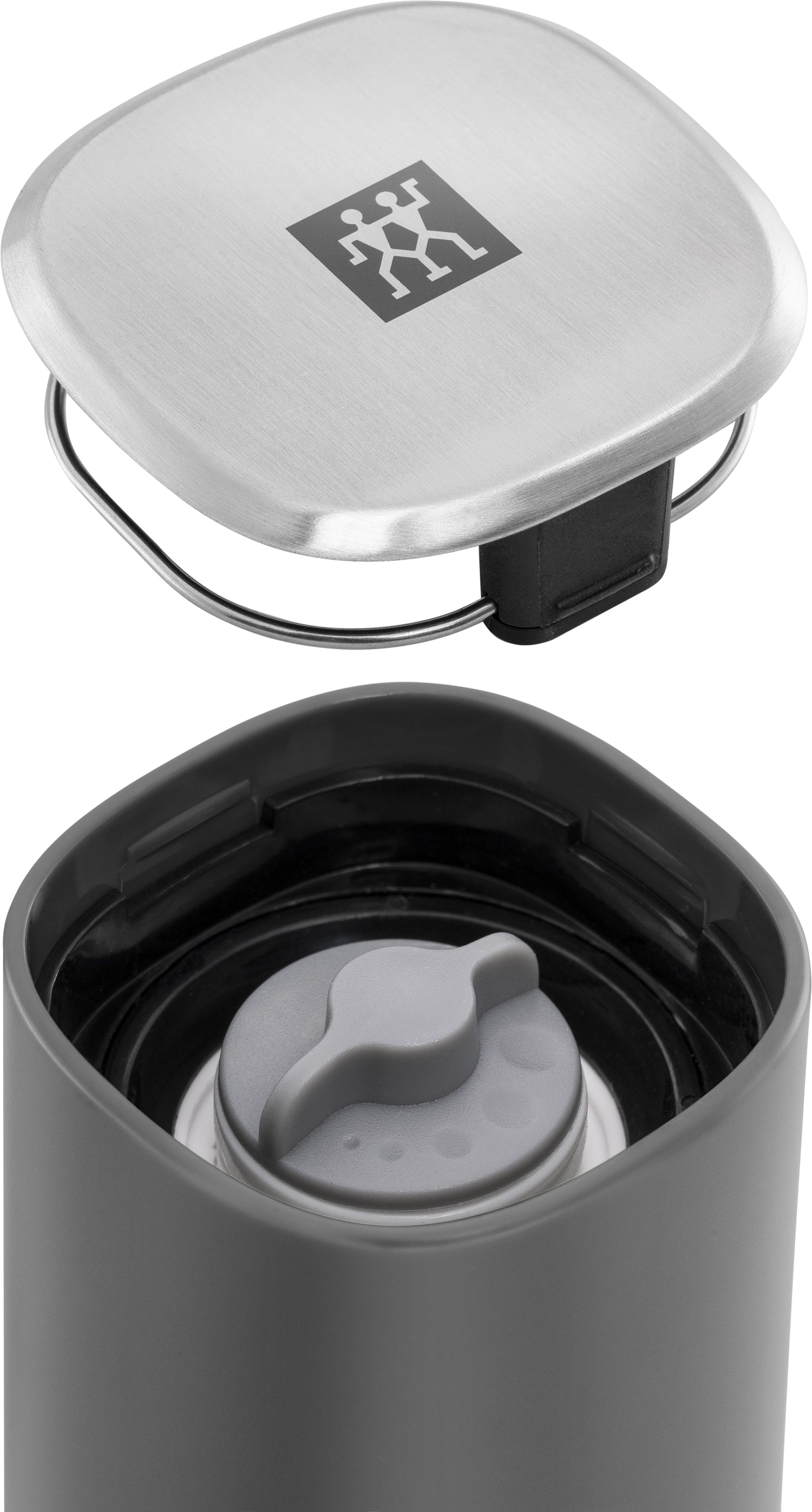 Stilvolle 19 cm Gewürzmühle in modernem Grau von Zwilling, ideal für die präzise Zerkleinerung von Gewürzen und Kräutern.