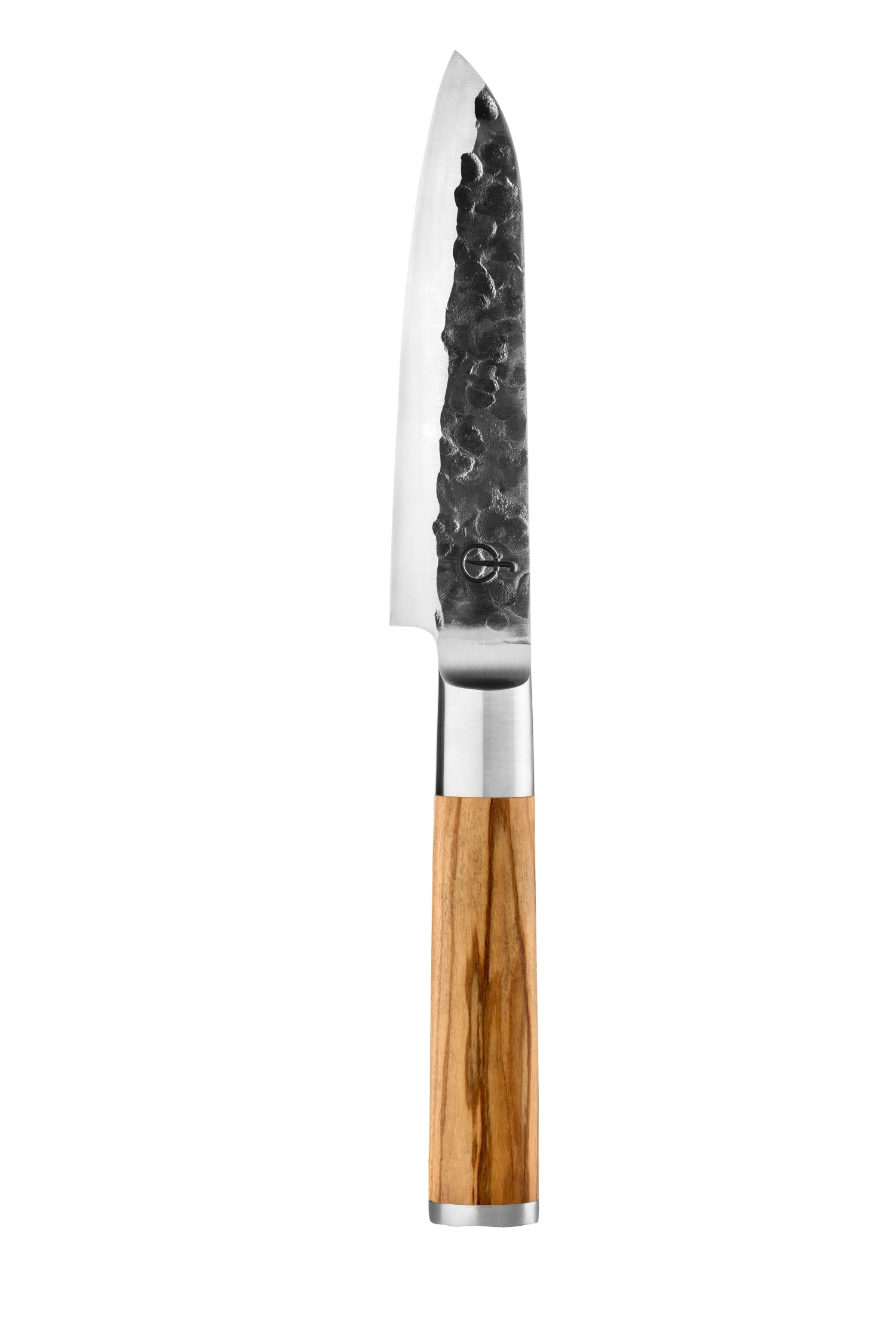 Hochwertiges Santokumesser mit 13 cm Klinge aus Olivenholz, ideal für präzises Schneiden und vielseitige Küchenanwendungen.