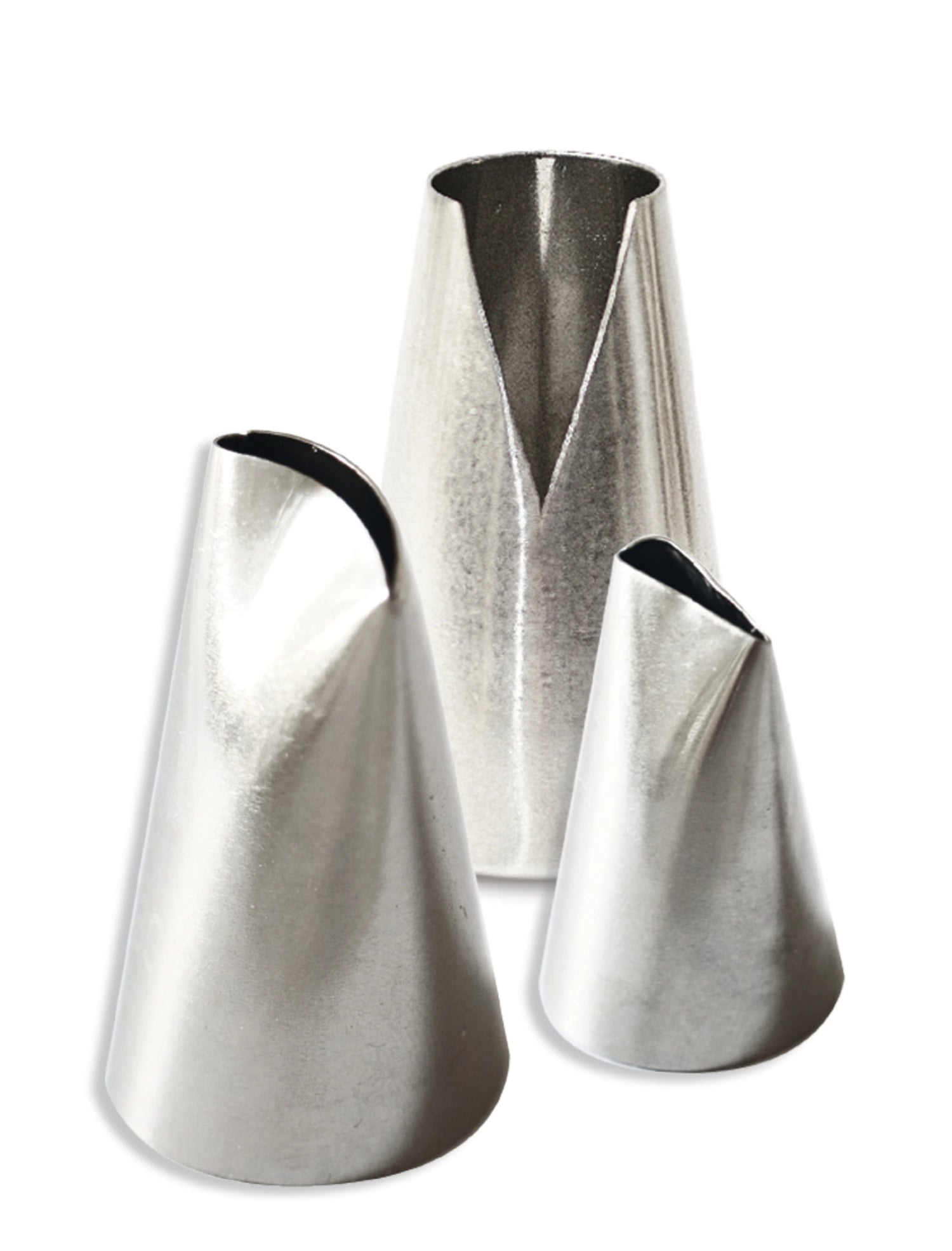 Hochwertiges 3er Set Edelstahl-Spritztüllen von Scrap Cooking, ideal für kreative Tortendekoration und das Veredeln von Desserts.