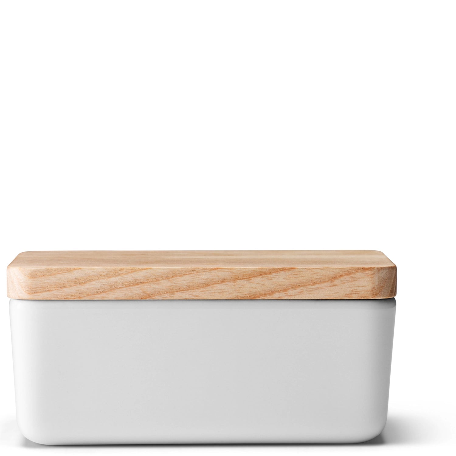 Schlichte Butterdose aus weißem Eschenholz, 14 cm, perfekt für die ansprechende Aufbewahrung von Butter und ein Blickfang auf jedem Tisch.