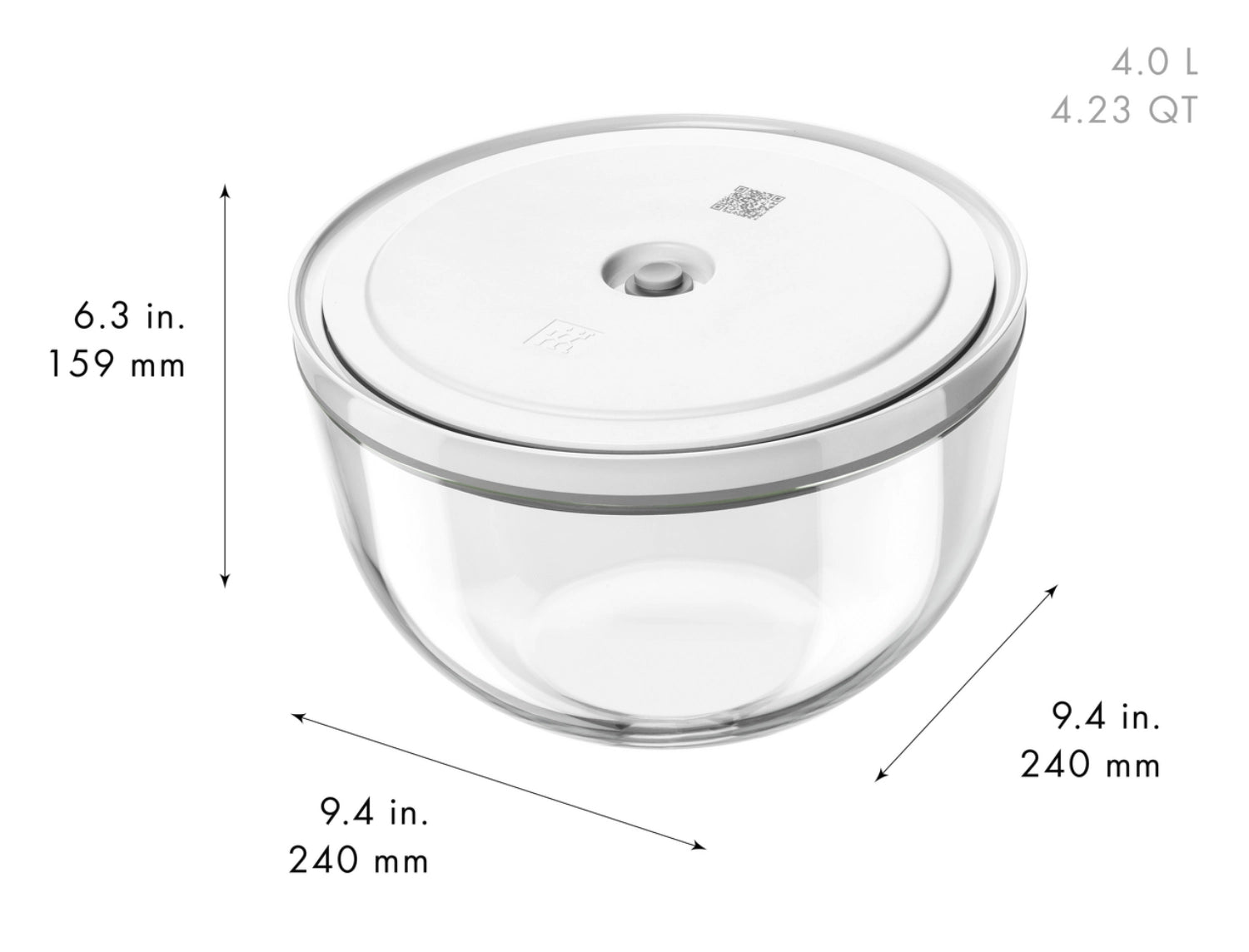 Hochwertige Vakuumschüssel aus Glas in Größe L von Zwilling, ideal zur Frischhaltung von Lebensmitteln und zur Vermeidung von Geruchsübertragung.
